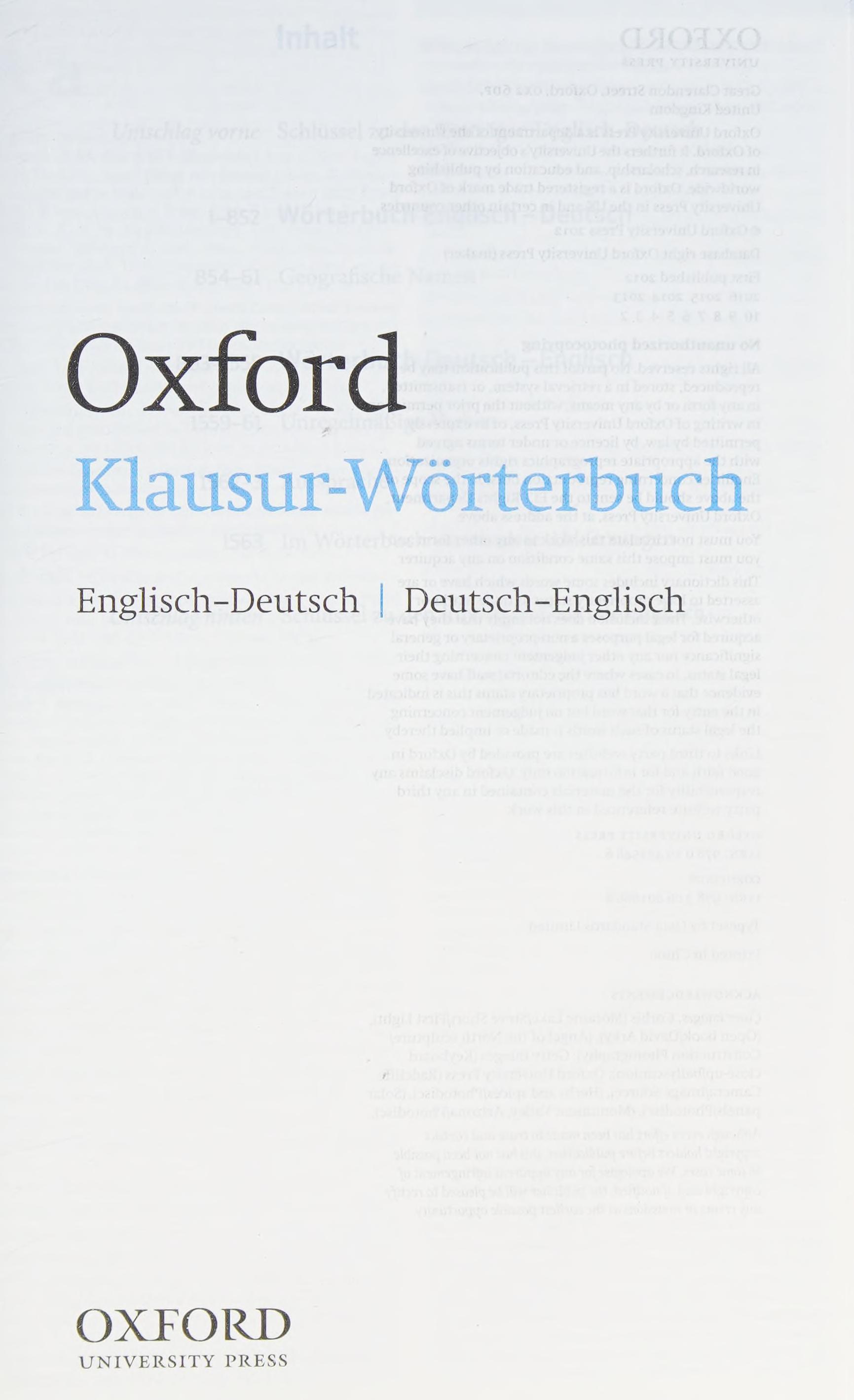Oxford Klausur-Wörterbuch Englisch - Deutsch