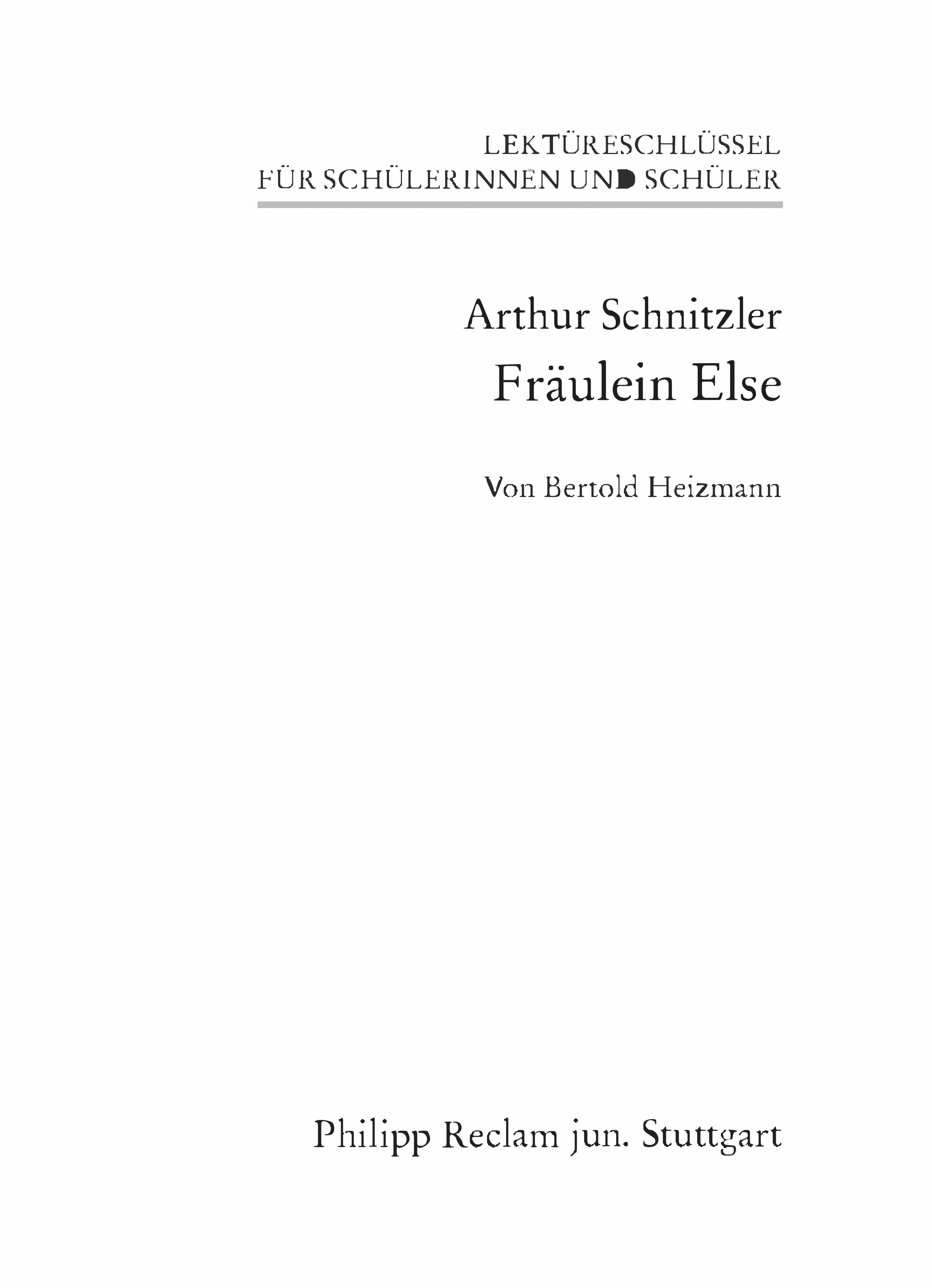 Fräulein Else. Lektüreschlüssel Für Schüler