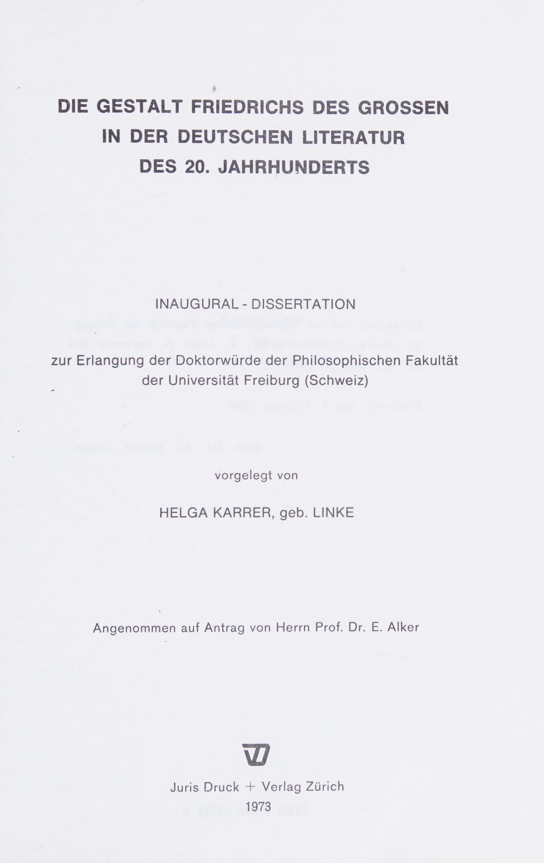Gestalt Friedrichs Des Grossen In Der Deutschen Literatur Des 20. Jahrhunderts