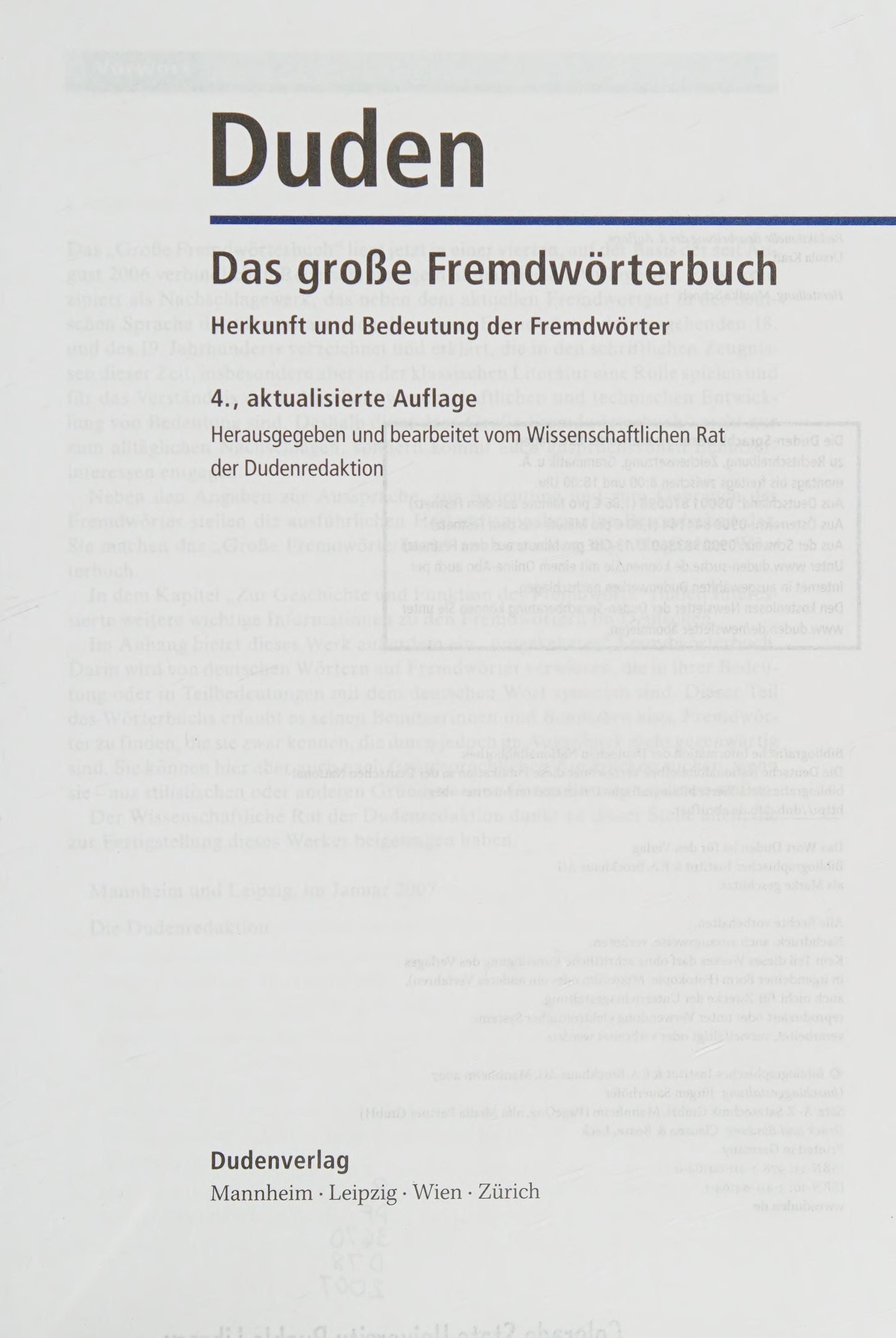 Duden - Das Große Fremdwörterbuch - Buch Plus CD Herkunft Und Bedeutung Der Fremdwörter Hrsg. V. Dudenredaktion Deutsch Über 85.000 Fremdwörter