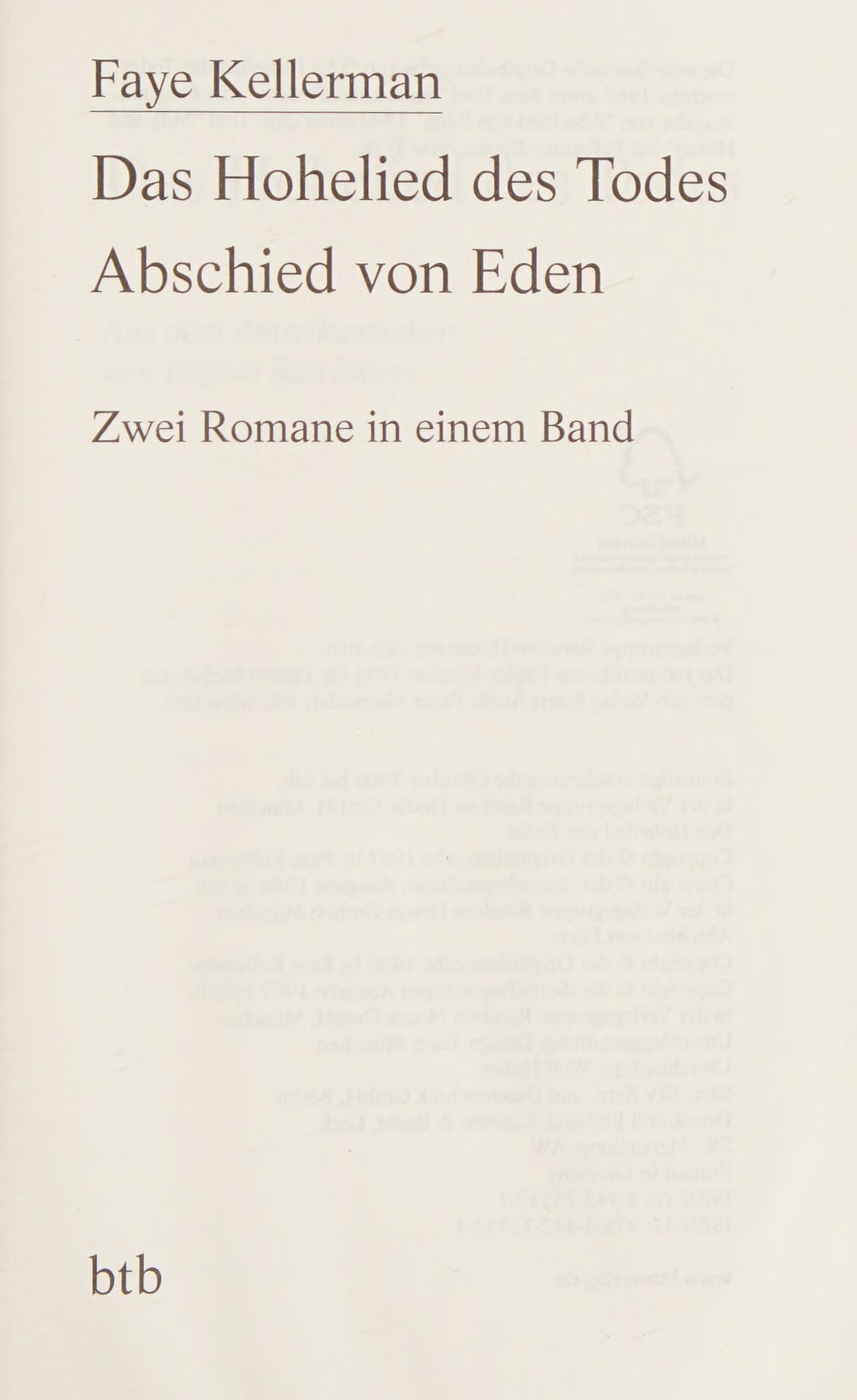 Das Hohelied des Todes. Abschied von Eden