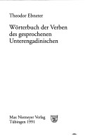 Worterbuch Der Verben Des Gesprochenen Unterengadinischen