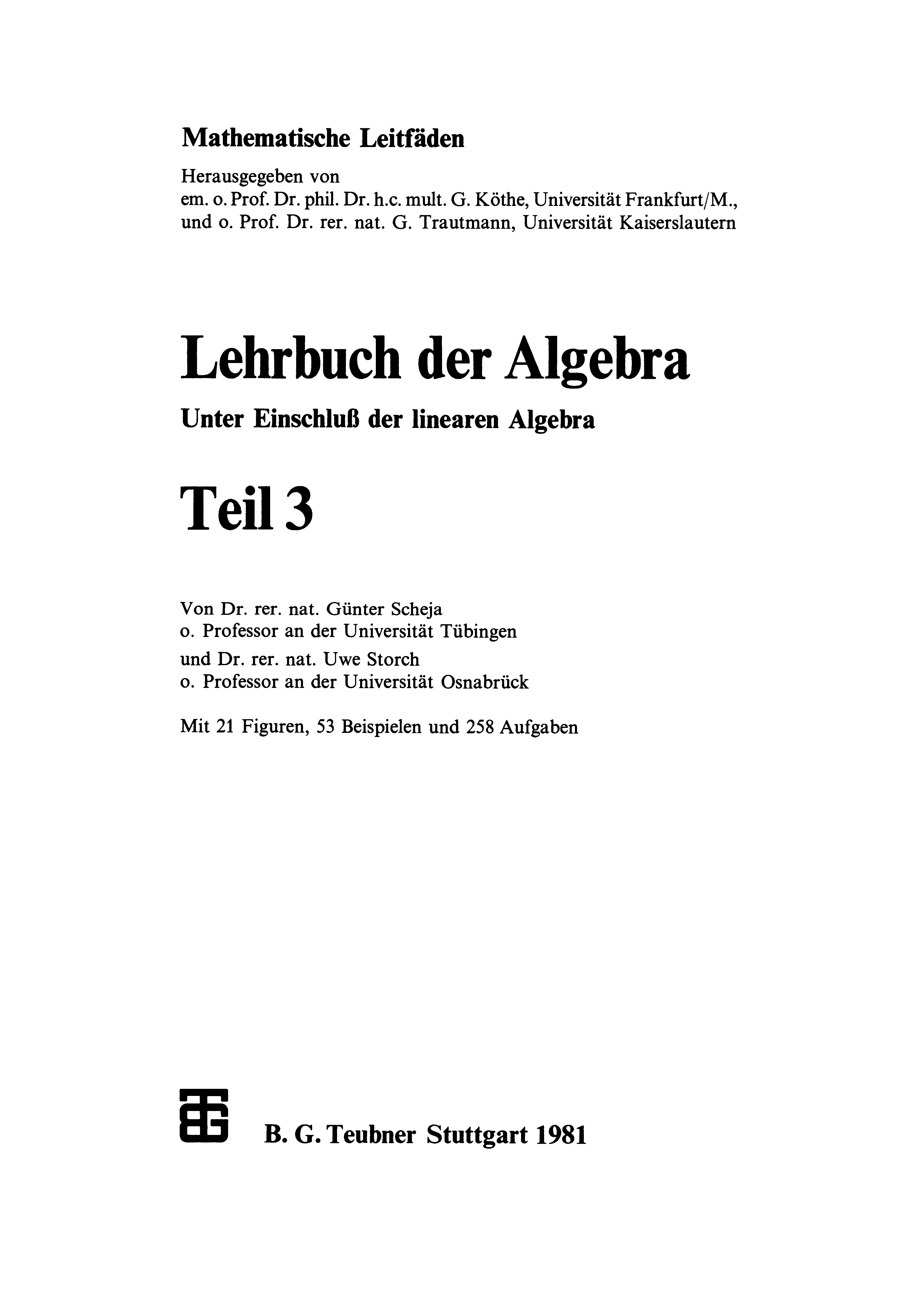 Lehrbuch Der Algebra