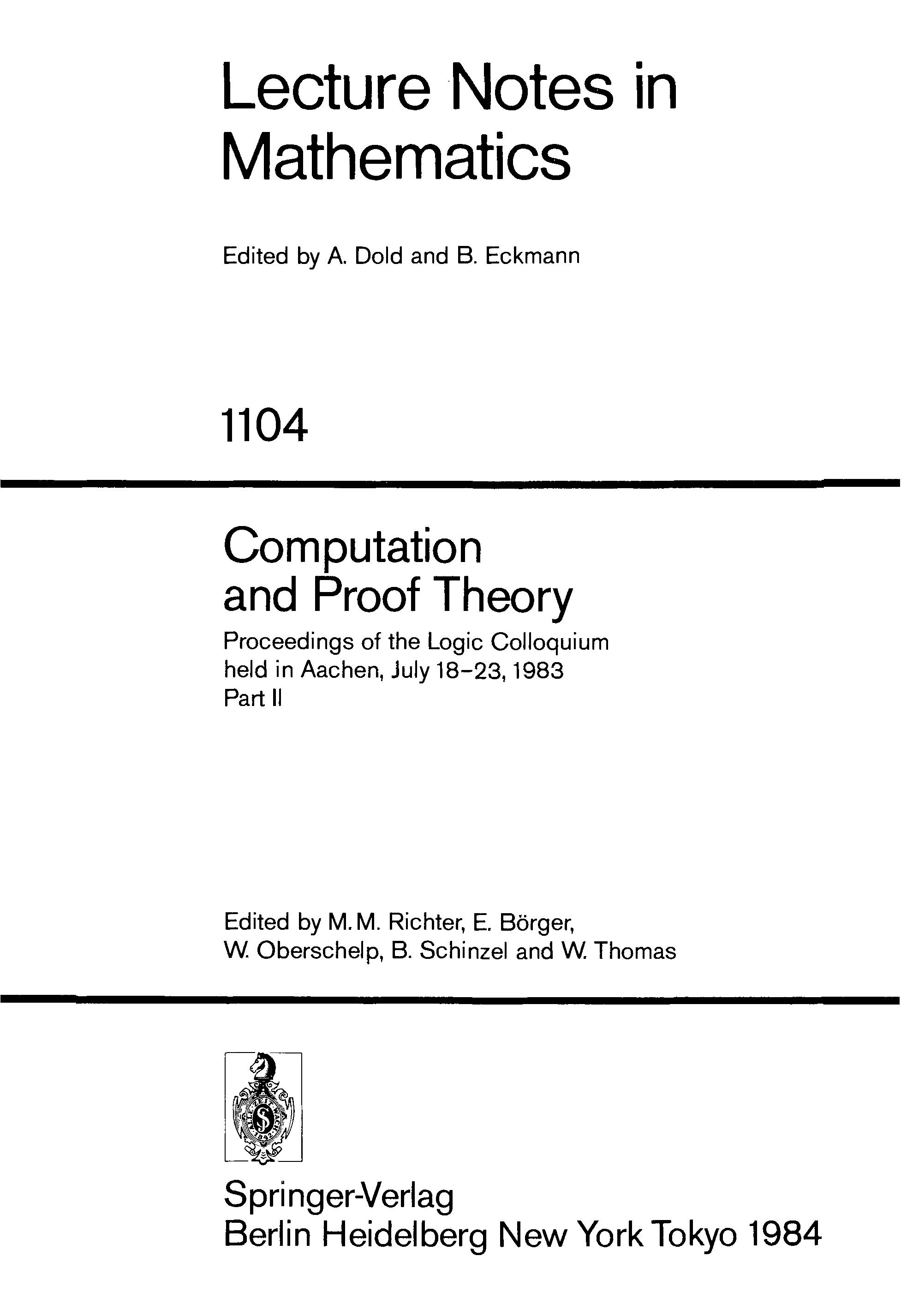 Proceedings of the Logic Colloquium. Held in Aachen, July 18-23, 1983