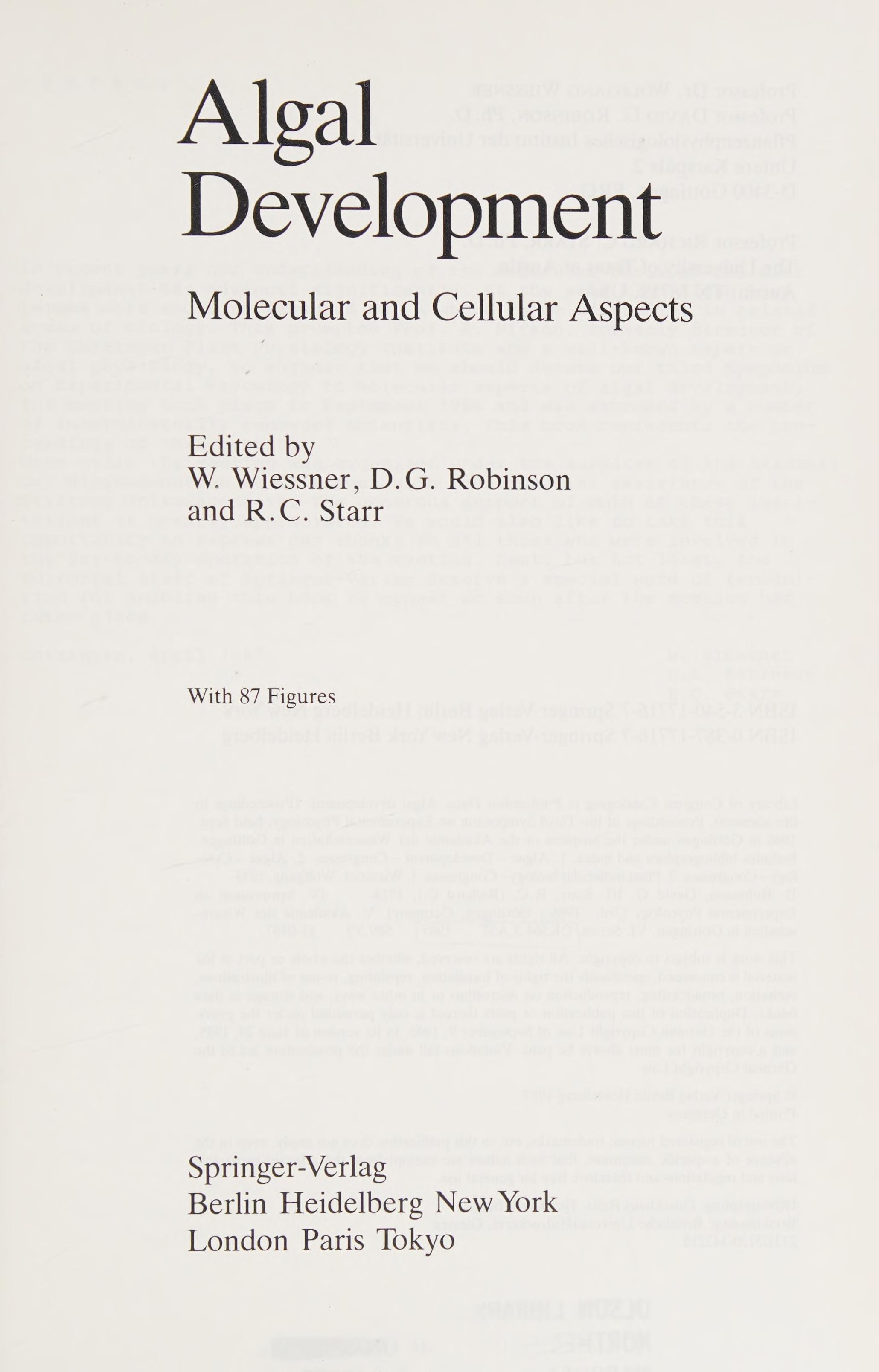 Algal Development: Molecular And Cellular Aspects