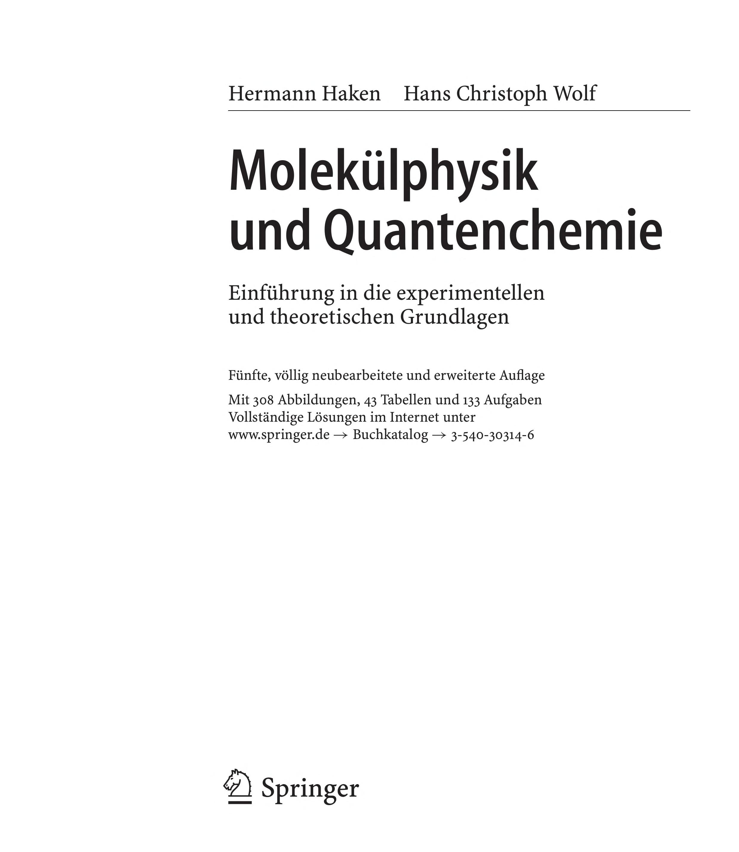 Molekülphysik Und Quantenchemie