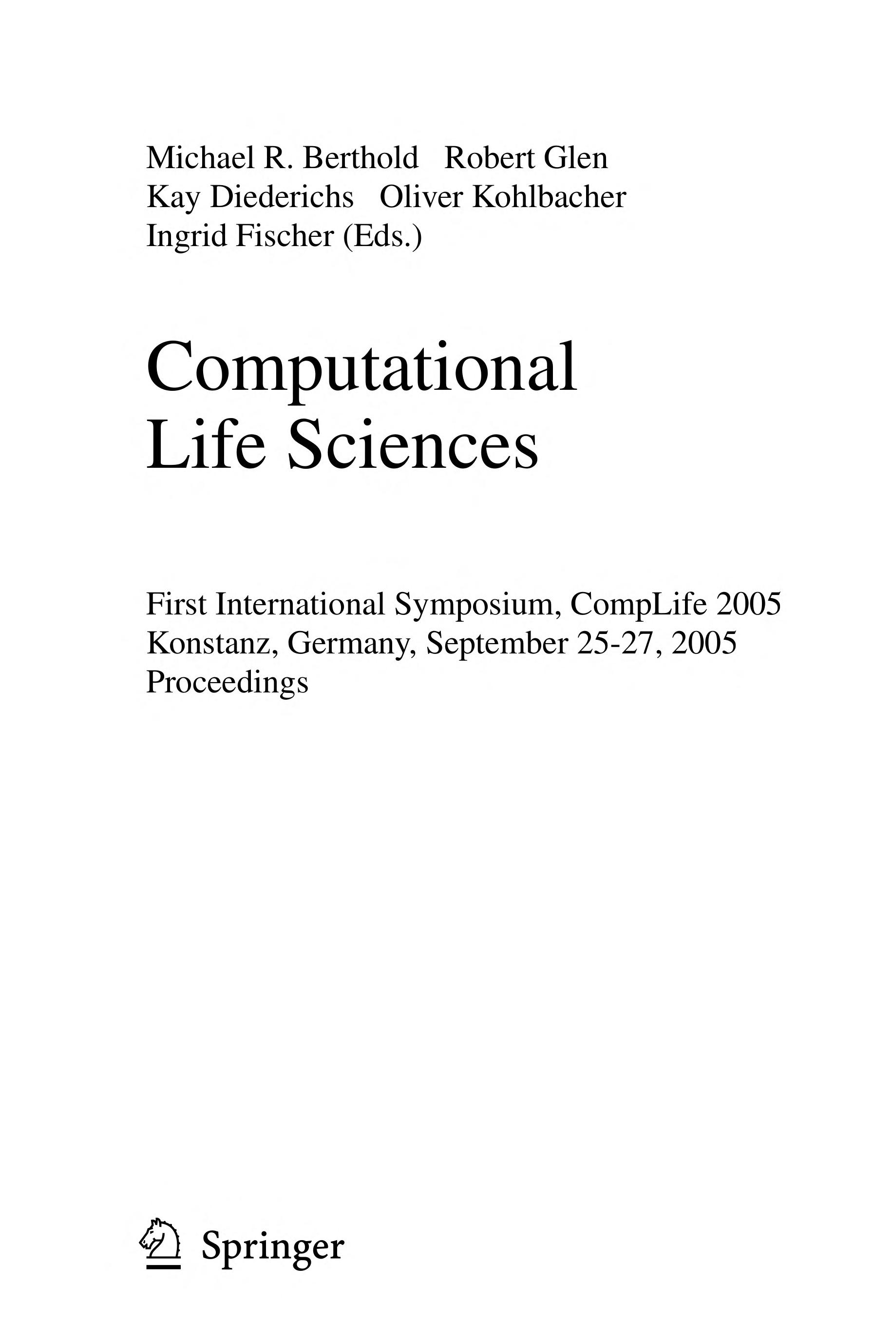 Computational Life Sciences (Vol. # 3695)