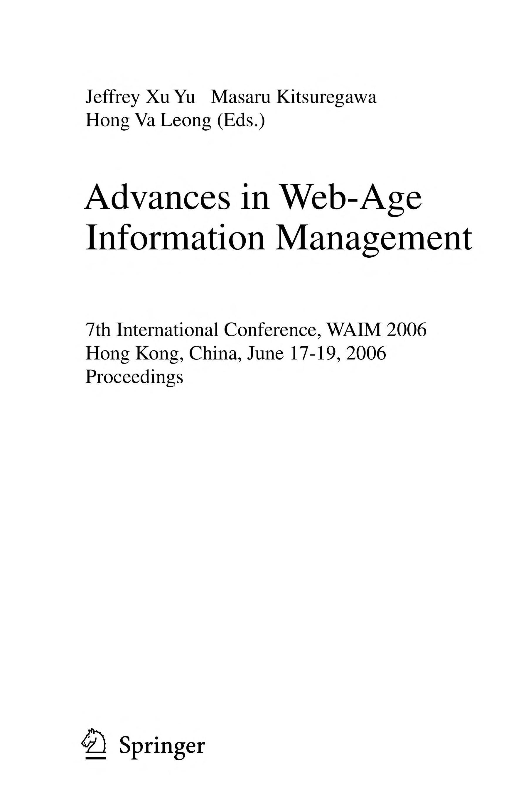 Advances in Web Age Information Management