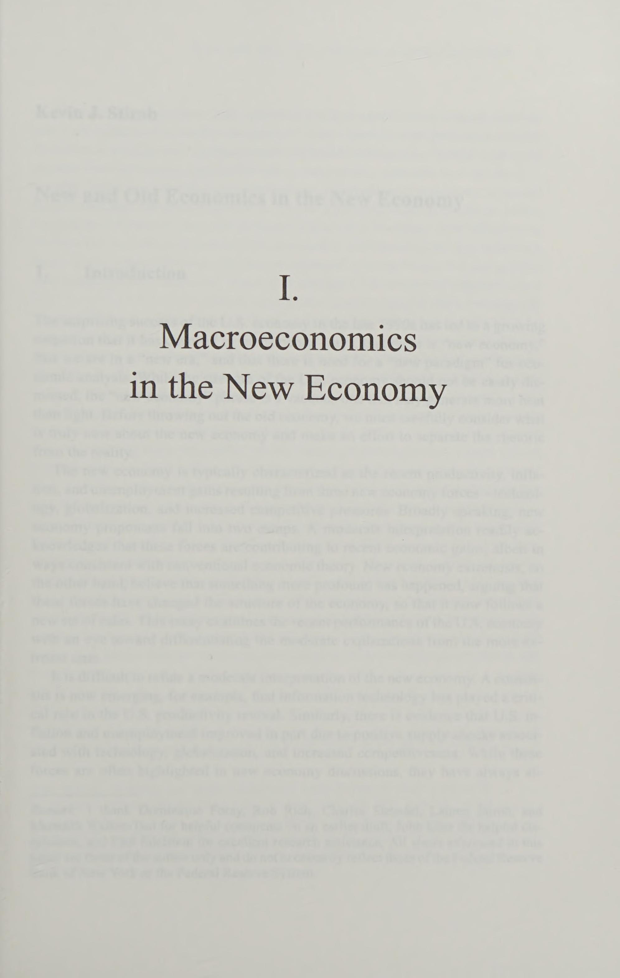 Economic Policy Issues of the New Economy