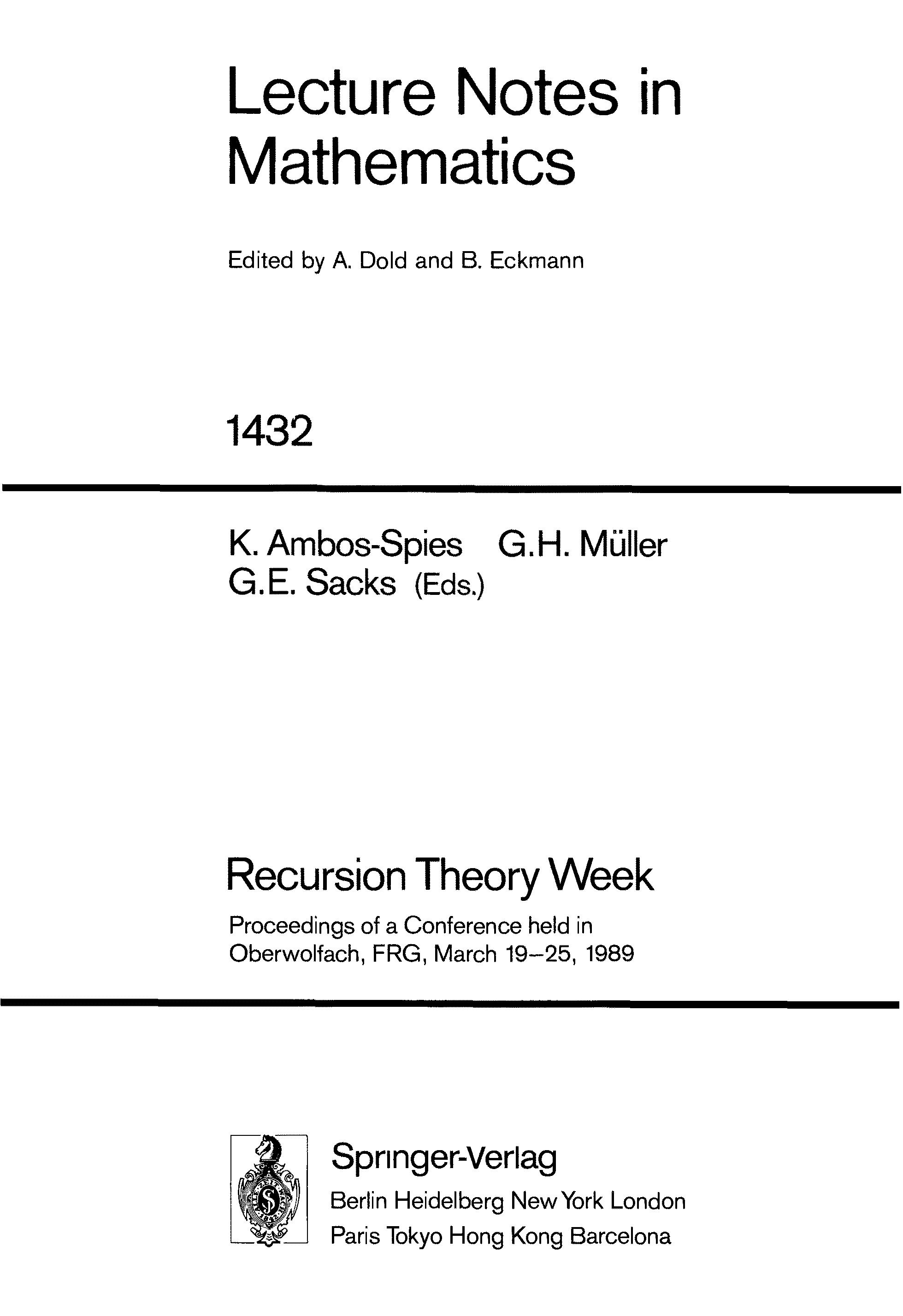 Recursion Theory Week