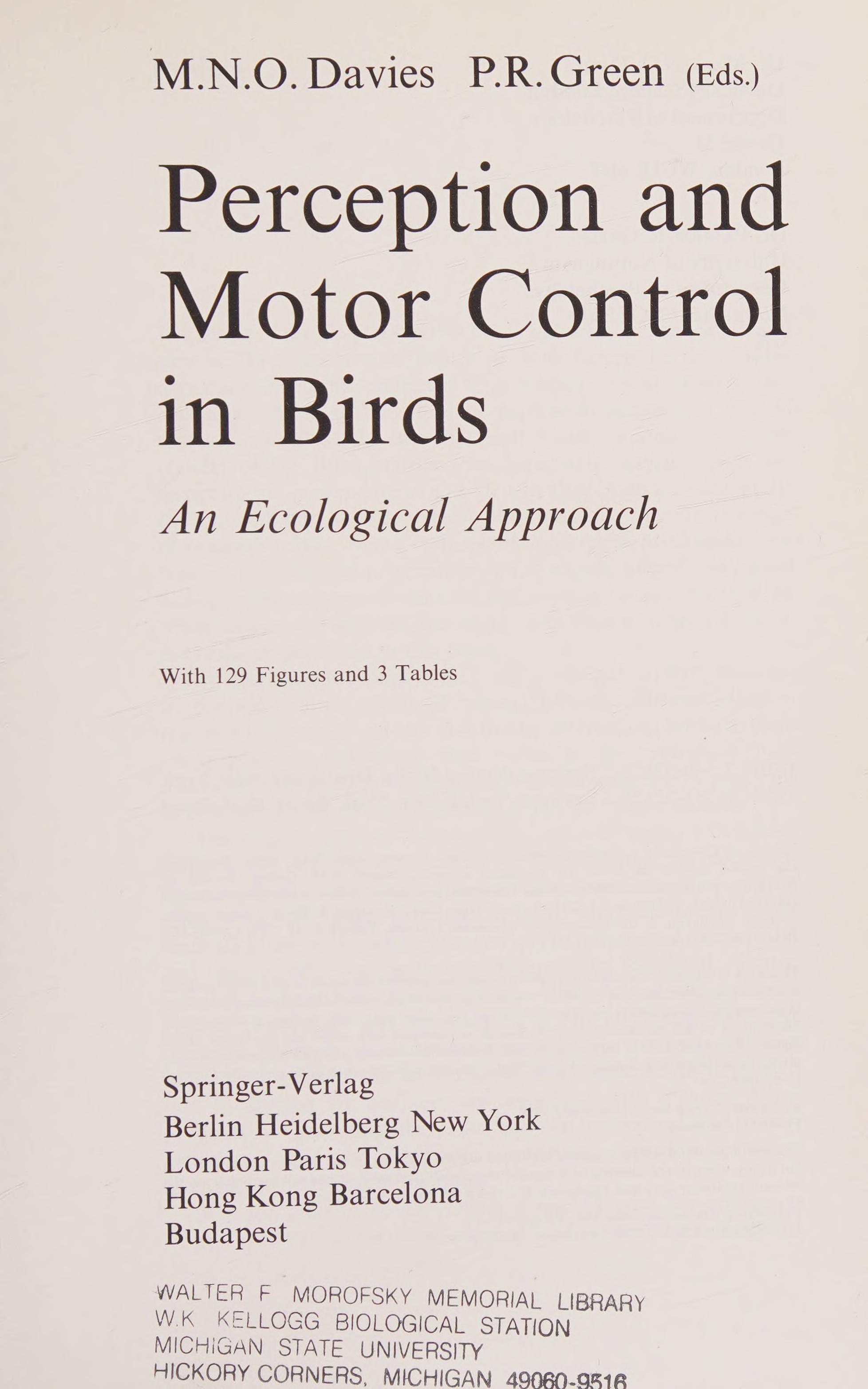 Perception And Motor Control In Birds: An Ecological Approach