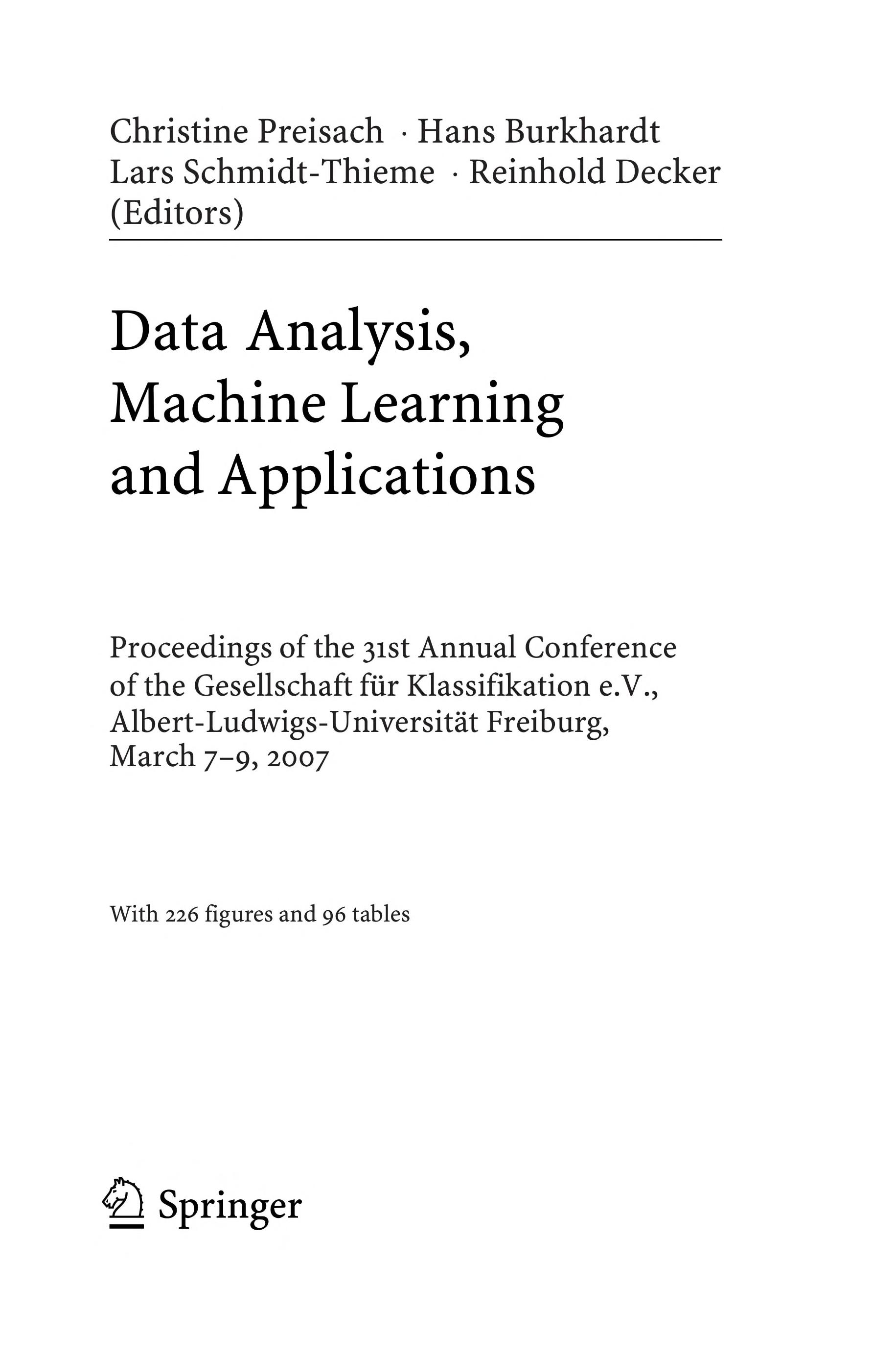 Data Analysis, Machine Learning and Applications