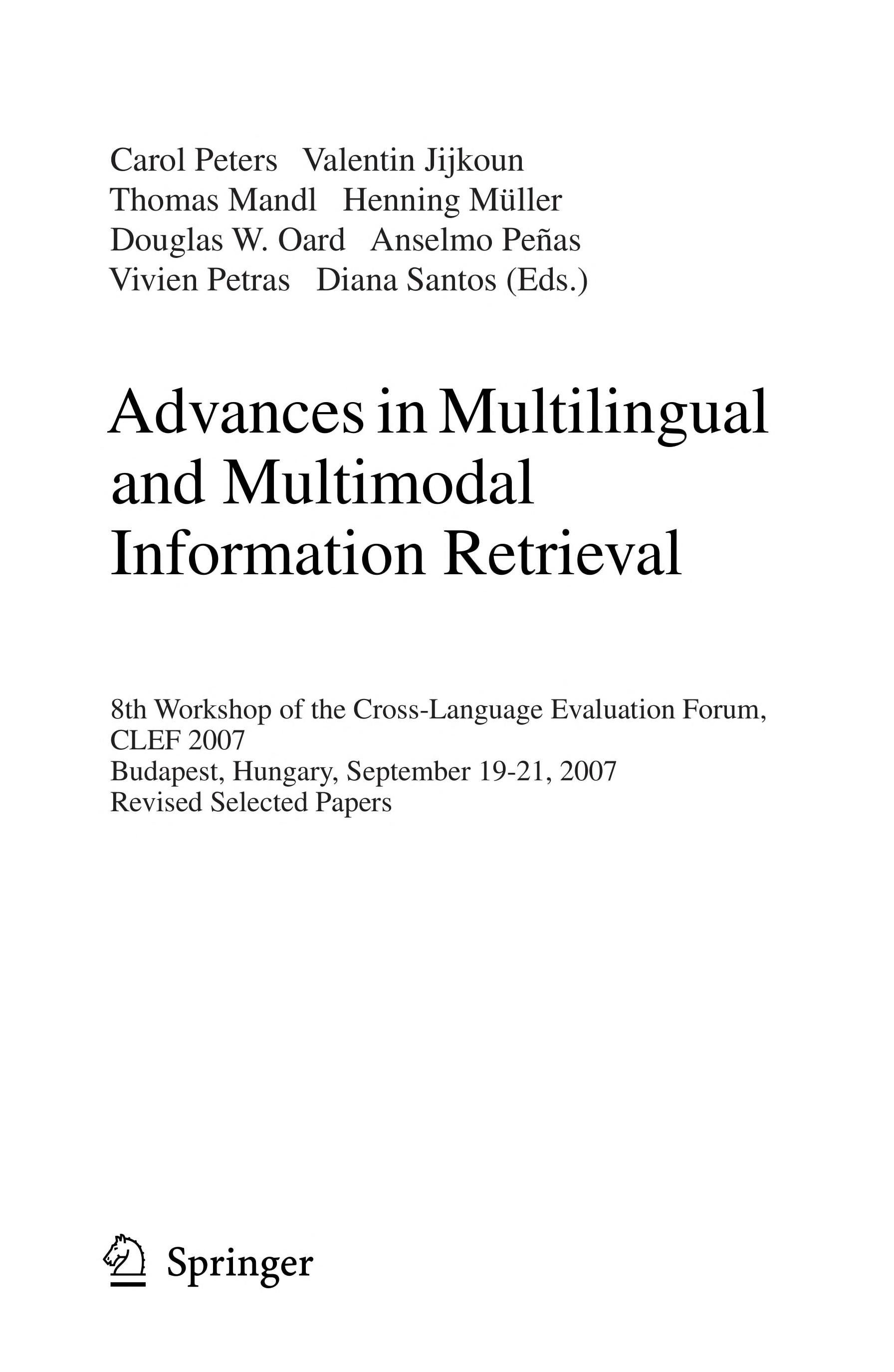 Advances in multilingual and multimodal information retrieval