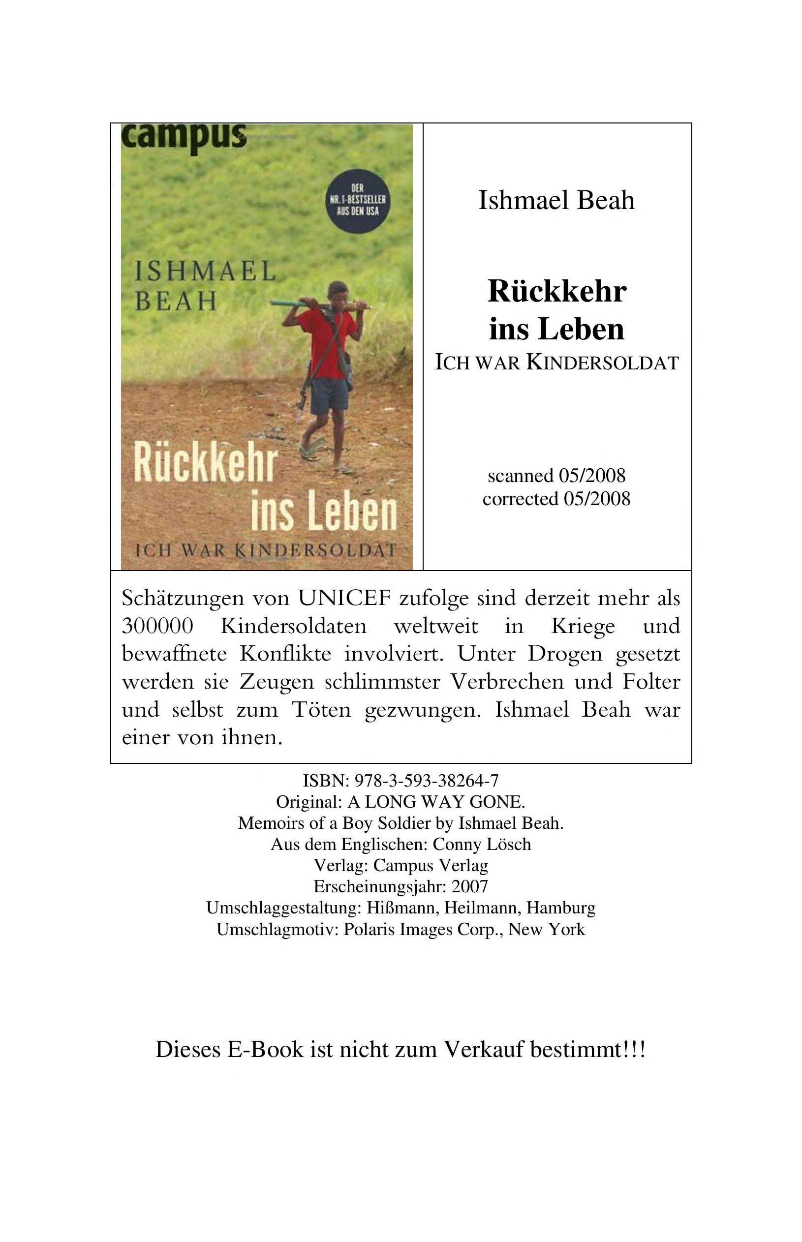 Rückkehr Ins Leben by Ishmael Beah and Beah, Ishmael, ISBN 9783593382647