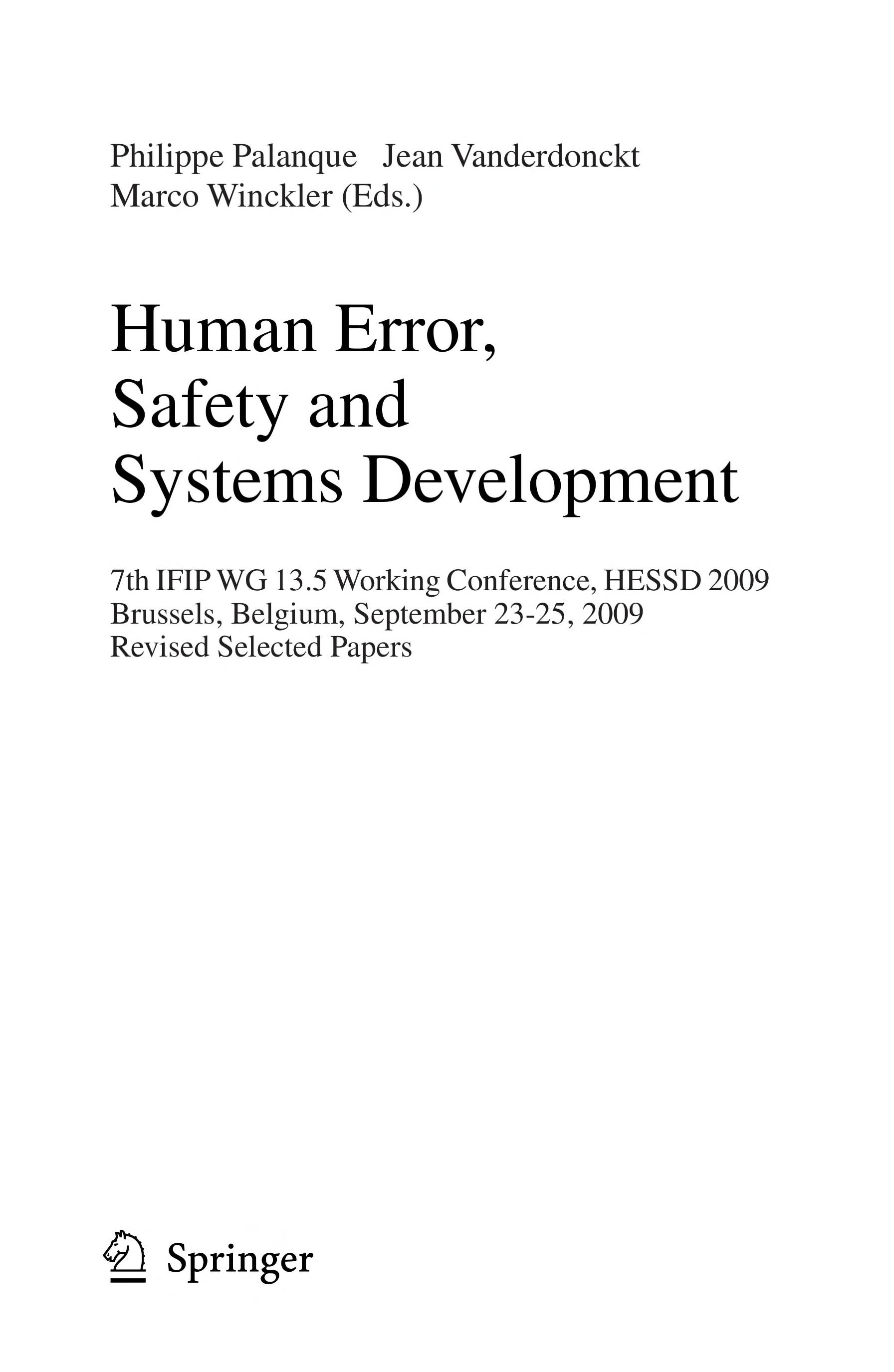 Human Error Safety and Systems Development