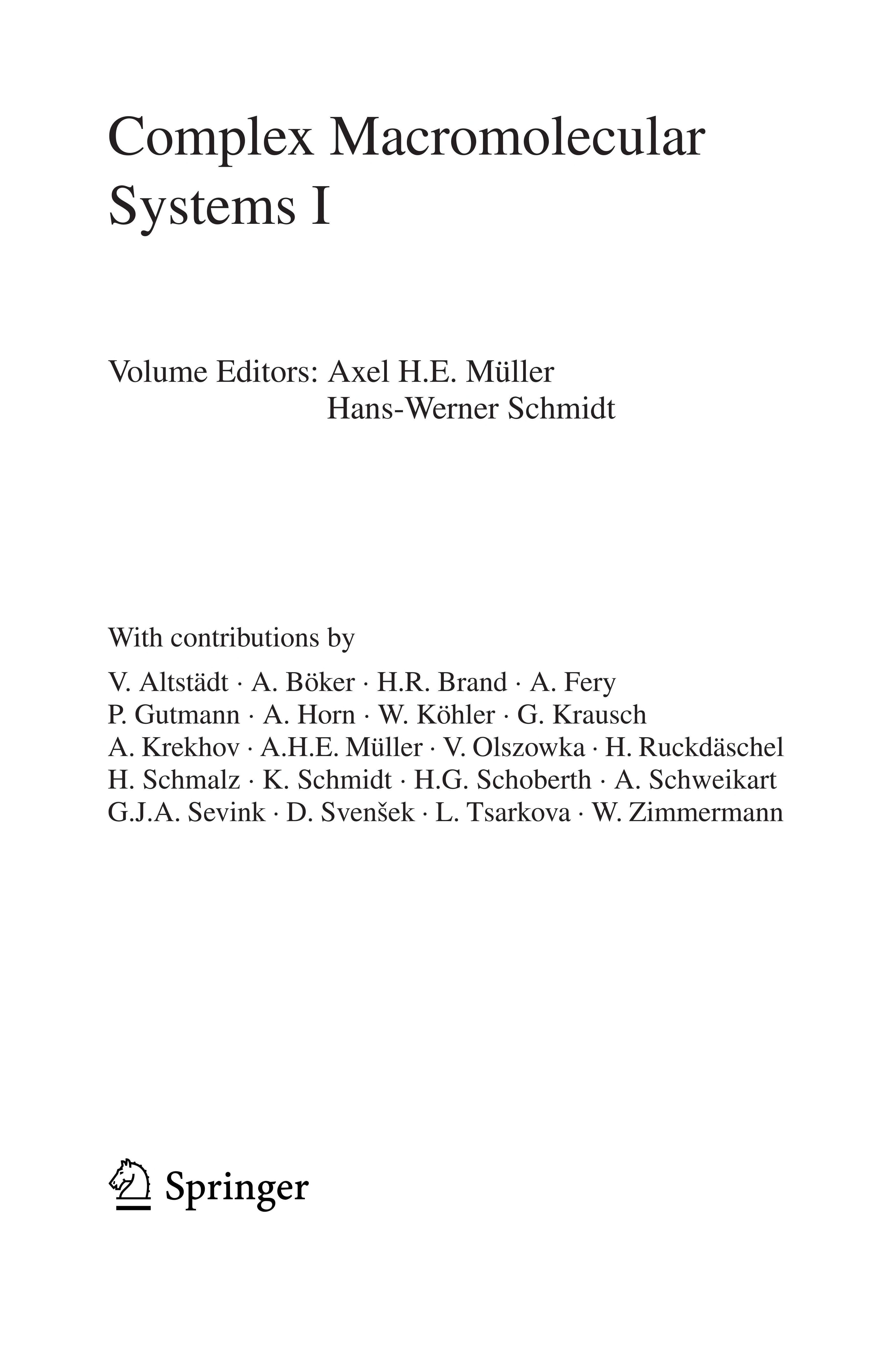 Complex Macromolecular Systems I