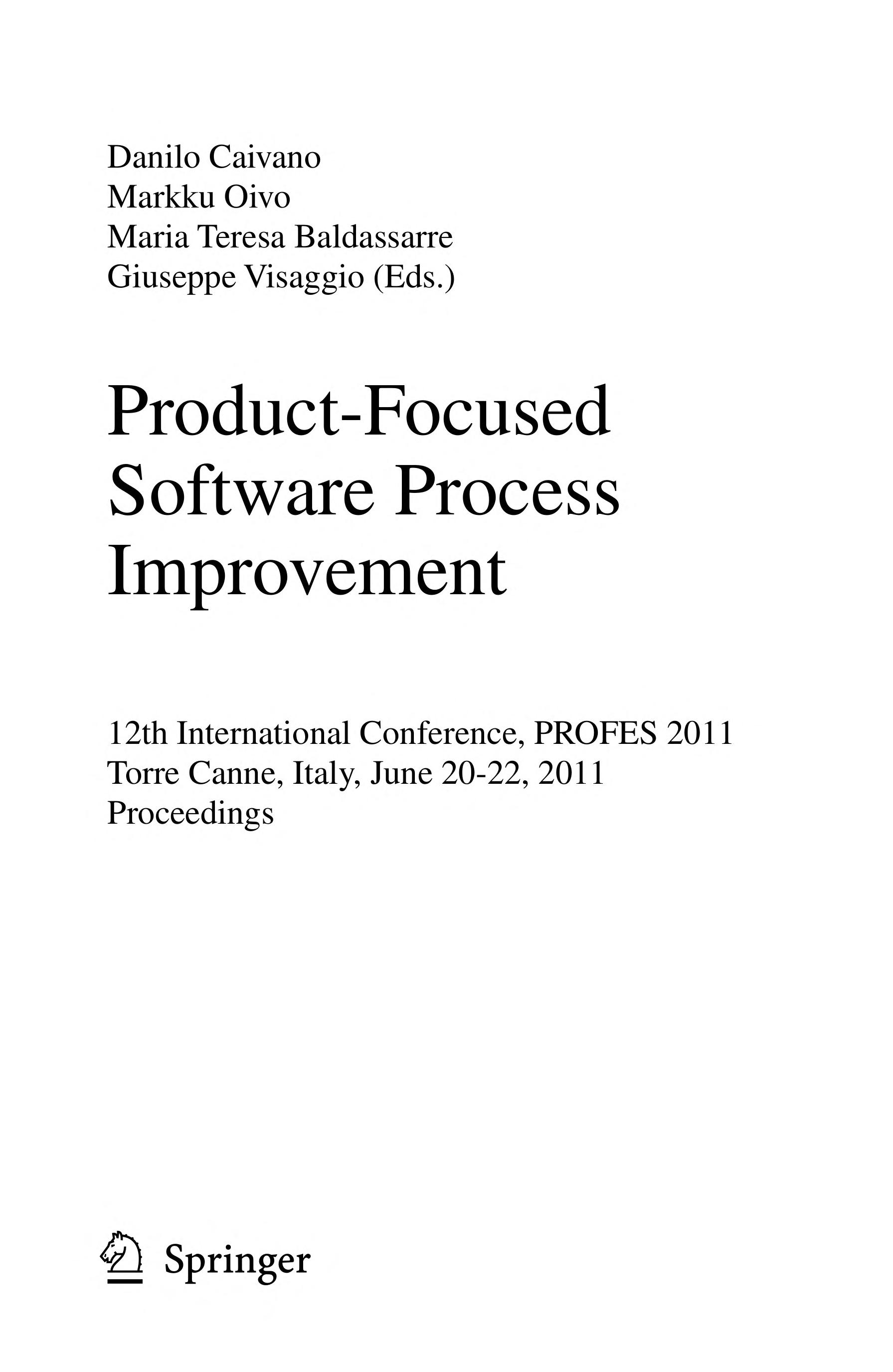 Product Focused Software Process Improvement