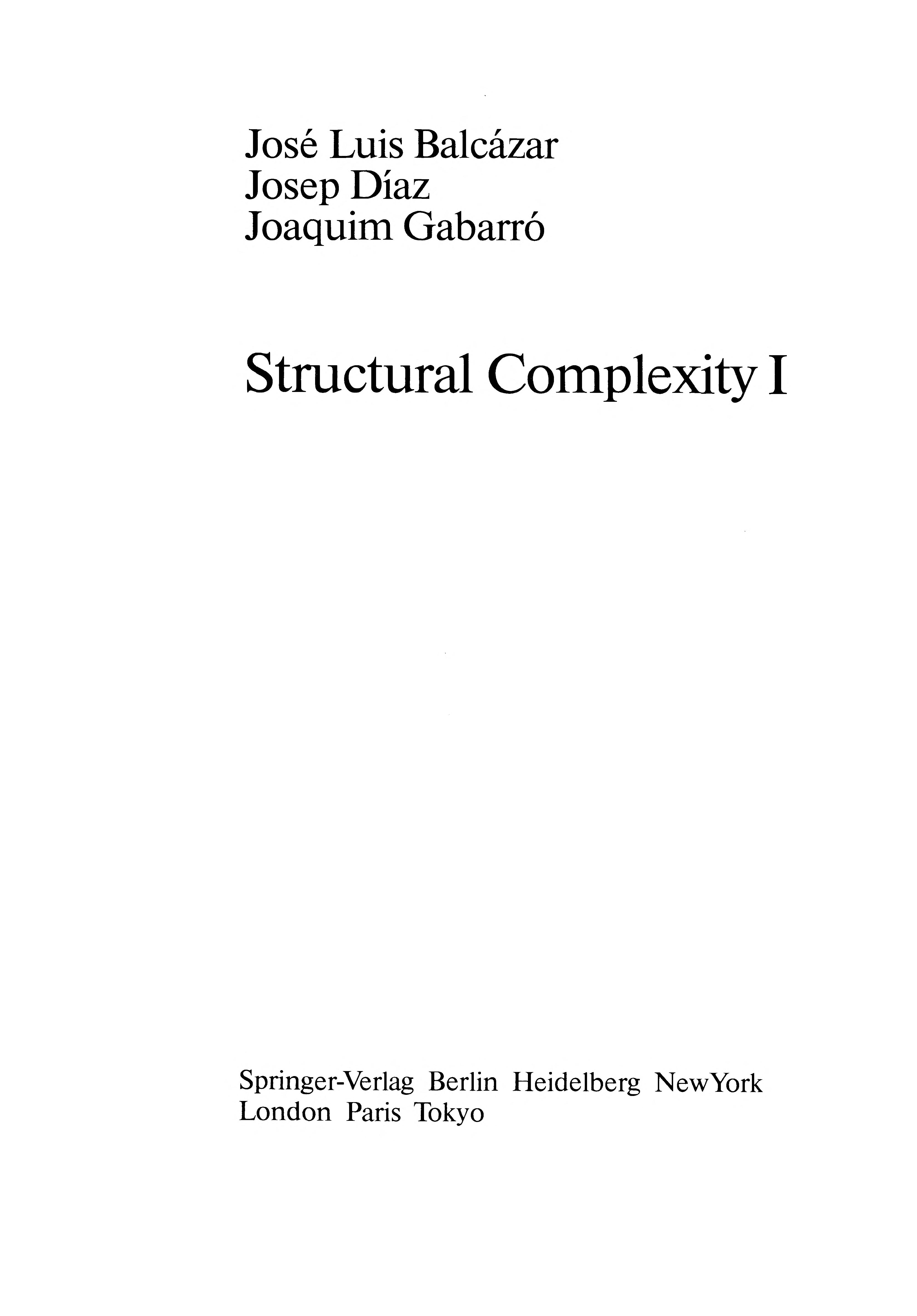 Structural Complexity I