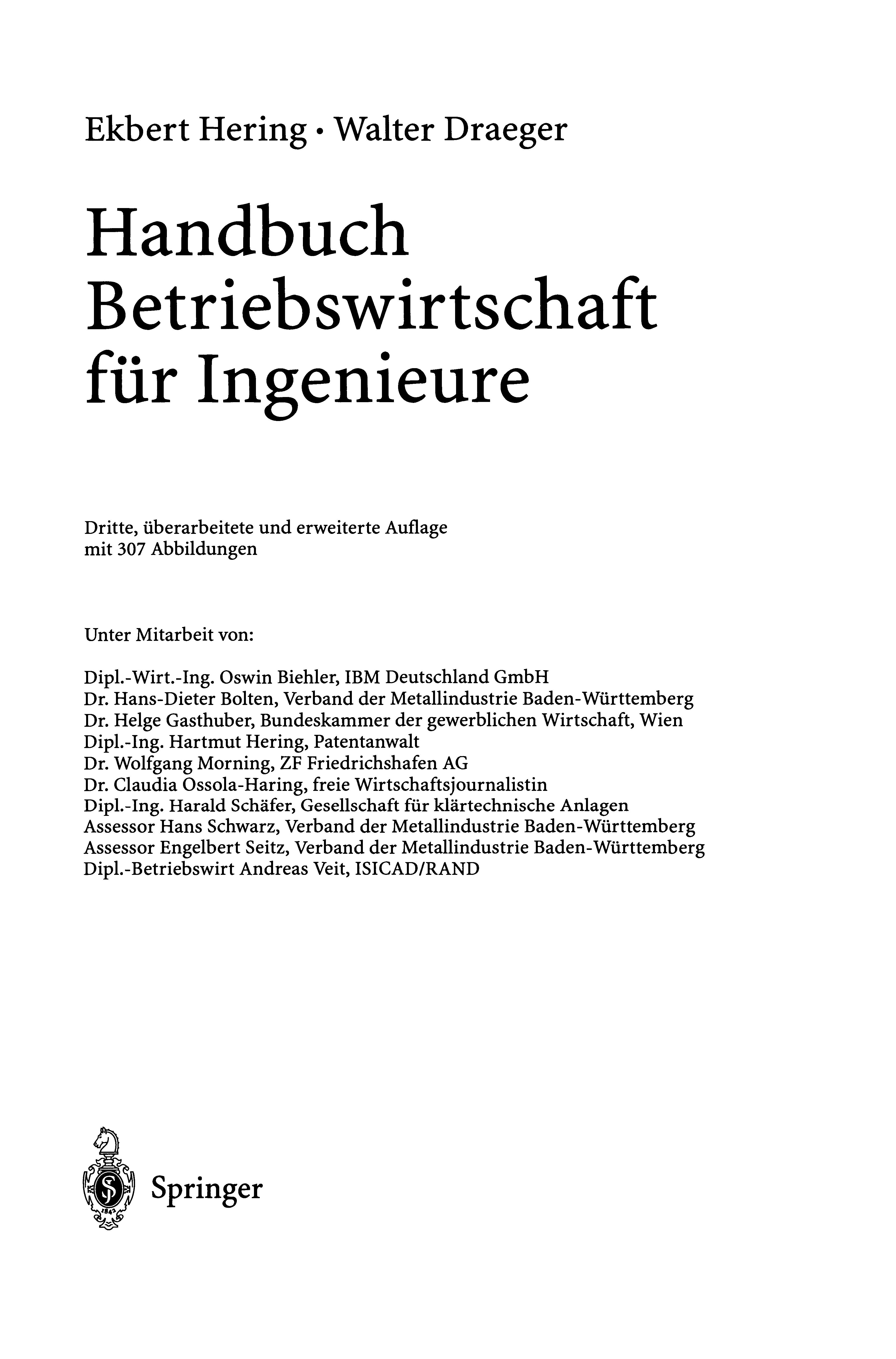 Handbuch Betriebswirtschaft Für Ingenieure