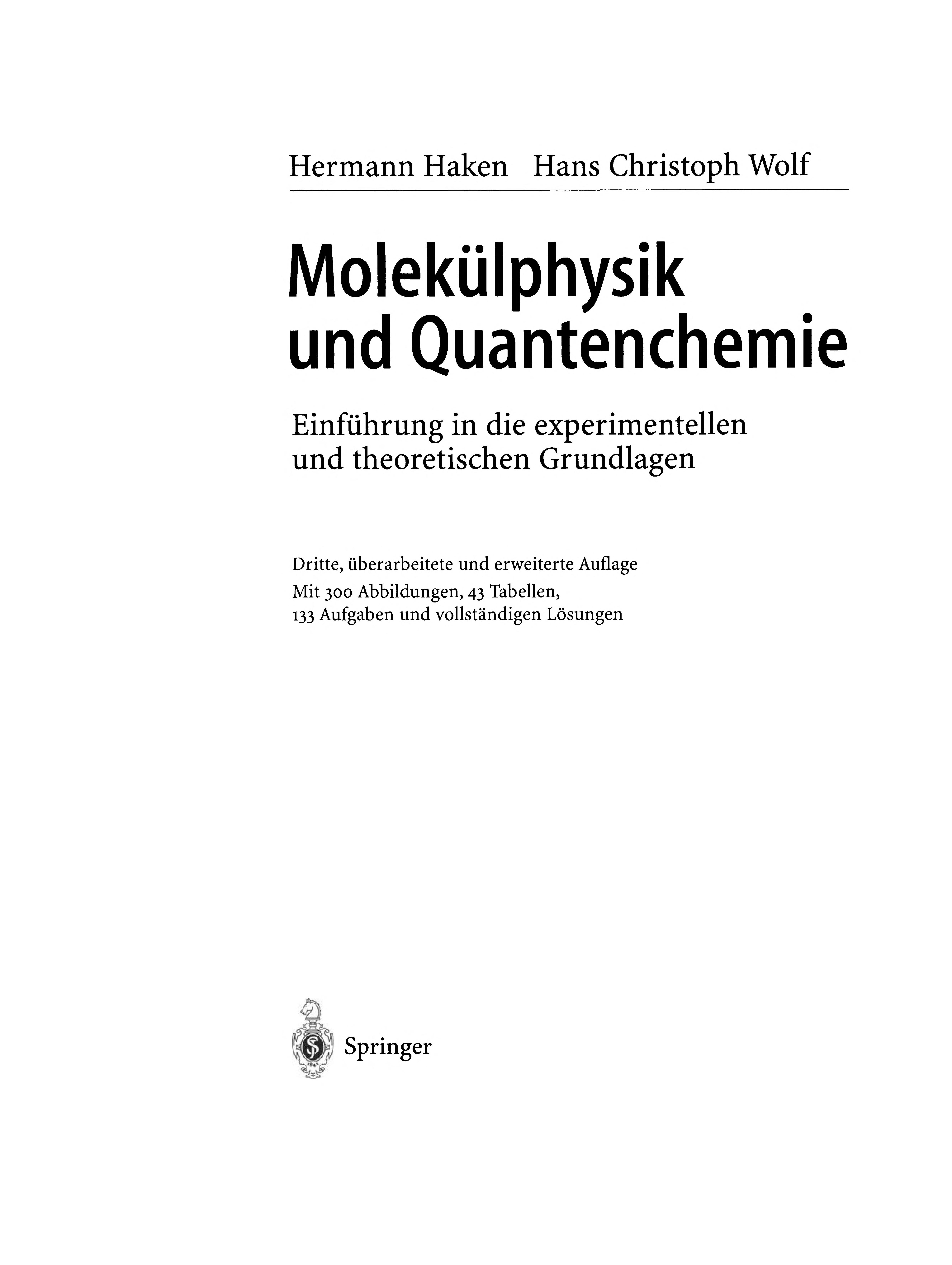 Molekülphysik Und Quantenchemie