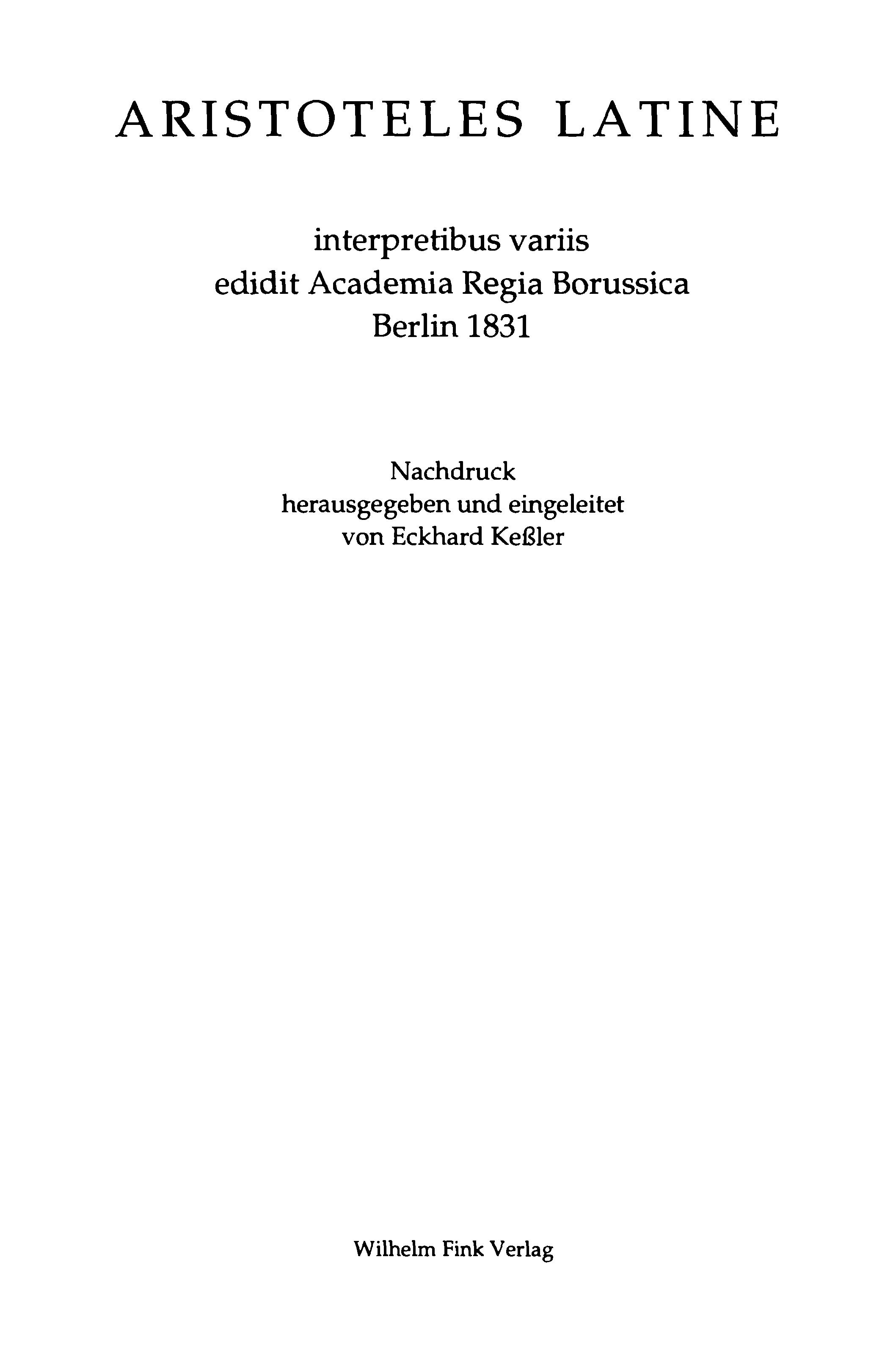 Aristoteles Latine Interpretibus Variis