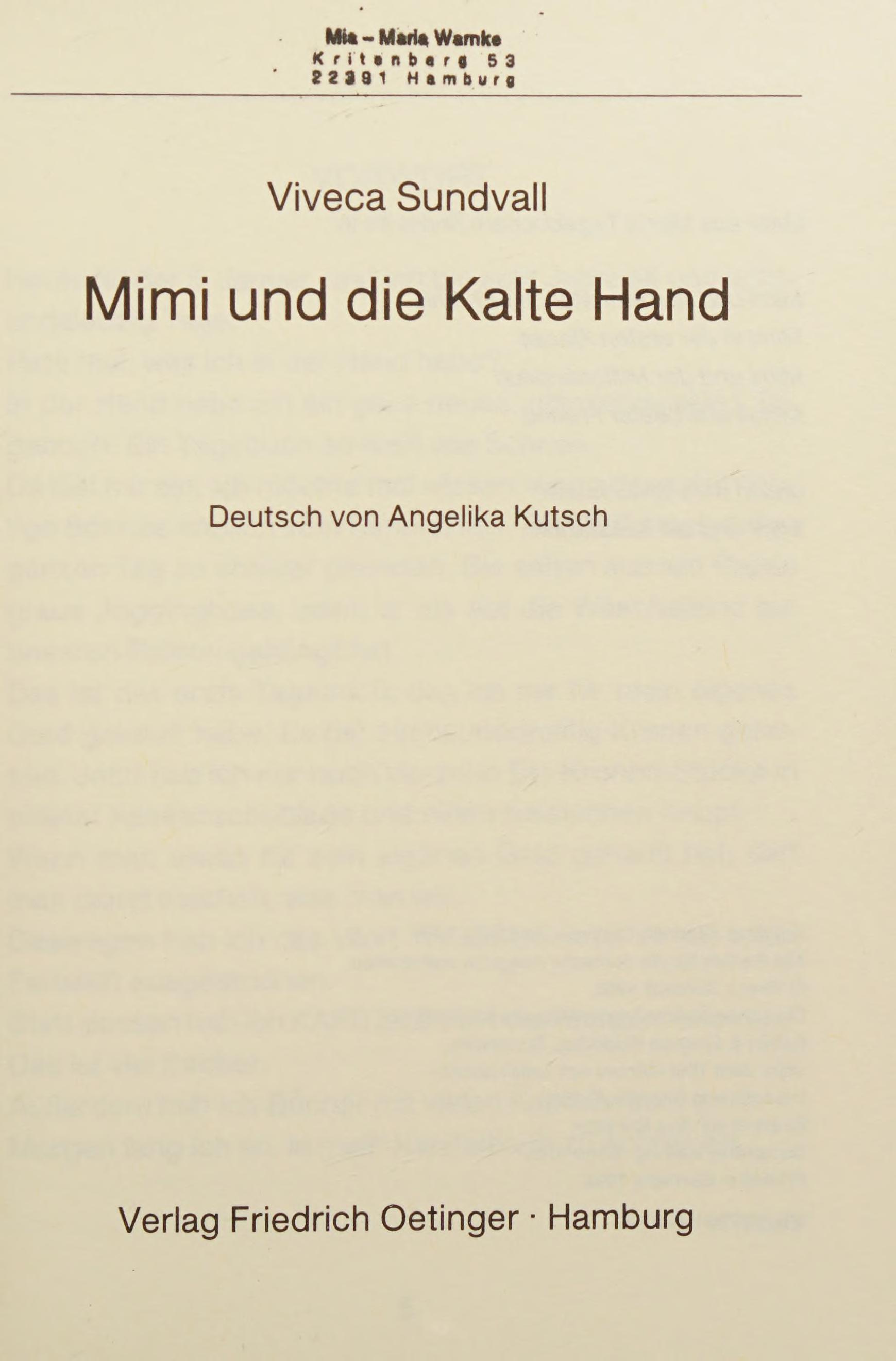 Mimi Und Die Kalte Hand