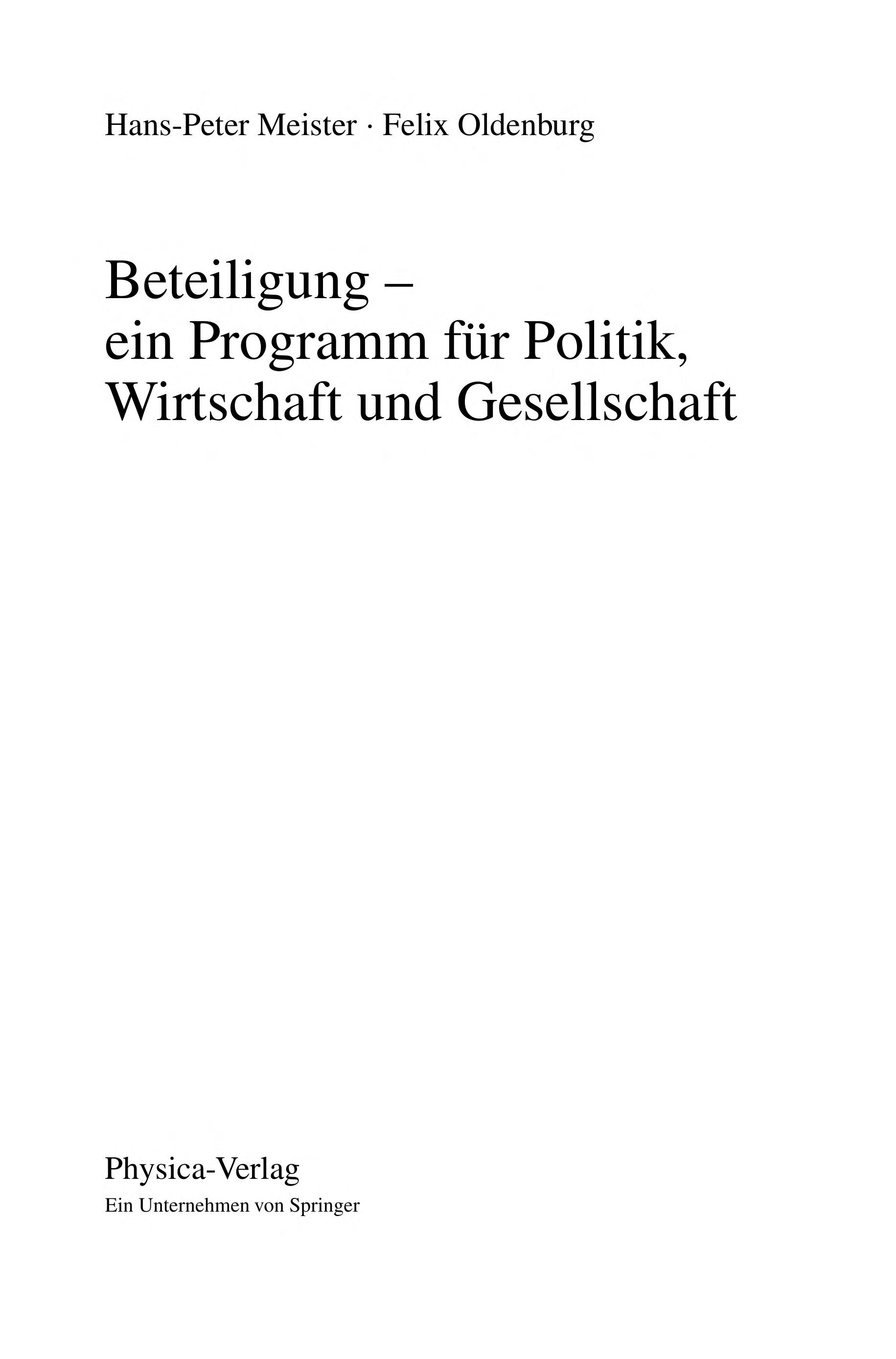 Beteiligung ein Programm fur Politik Wirtschaft und Gesellschaft German Edition