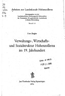 Verwaltungs-, Wirtschafts- Und Sozialstruktur Hohenzollerns Im 19. Jahrhundert
