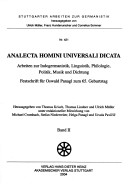 Analecta Homini Universali Dicata. Arbeiten Zur Indogermanistik, Linguistik, Philologie, Politik, Musik Und Dichtung.Festschrift Für Oswald Panagl Zum 65. Geburtstag.