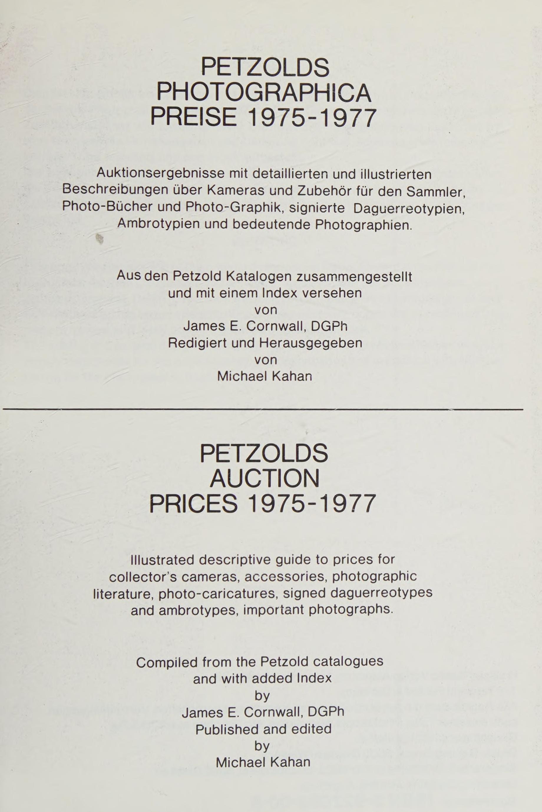 Petzolds Photographica Preise 1975-1977