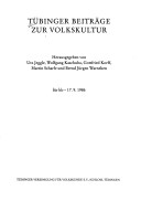 Tubinger Beitrage zur Volkskultur: fur hb - 17. 9. 1986
