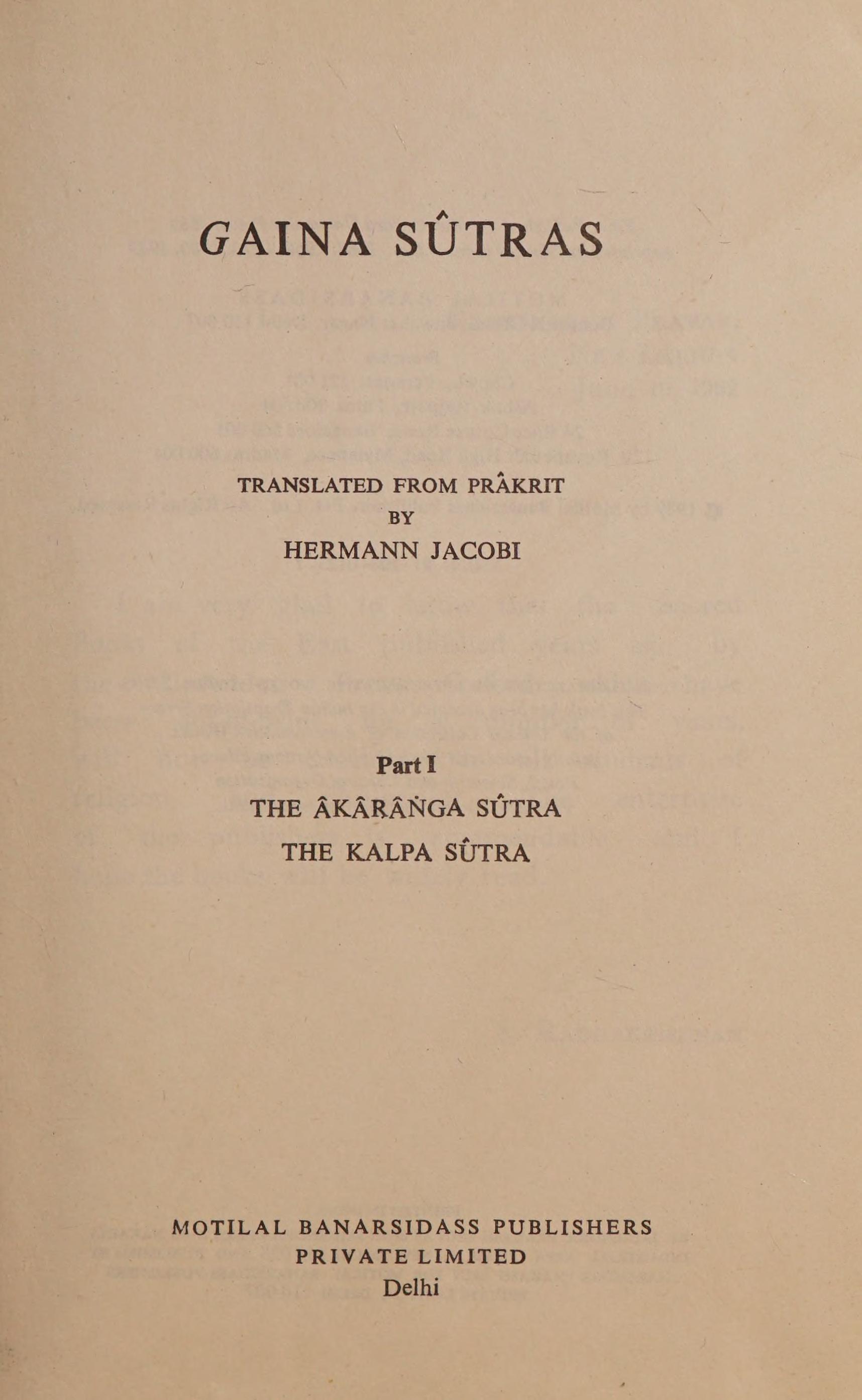 Jaina Sutras, Pt.1 (SBE Vol. 22)