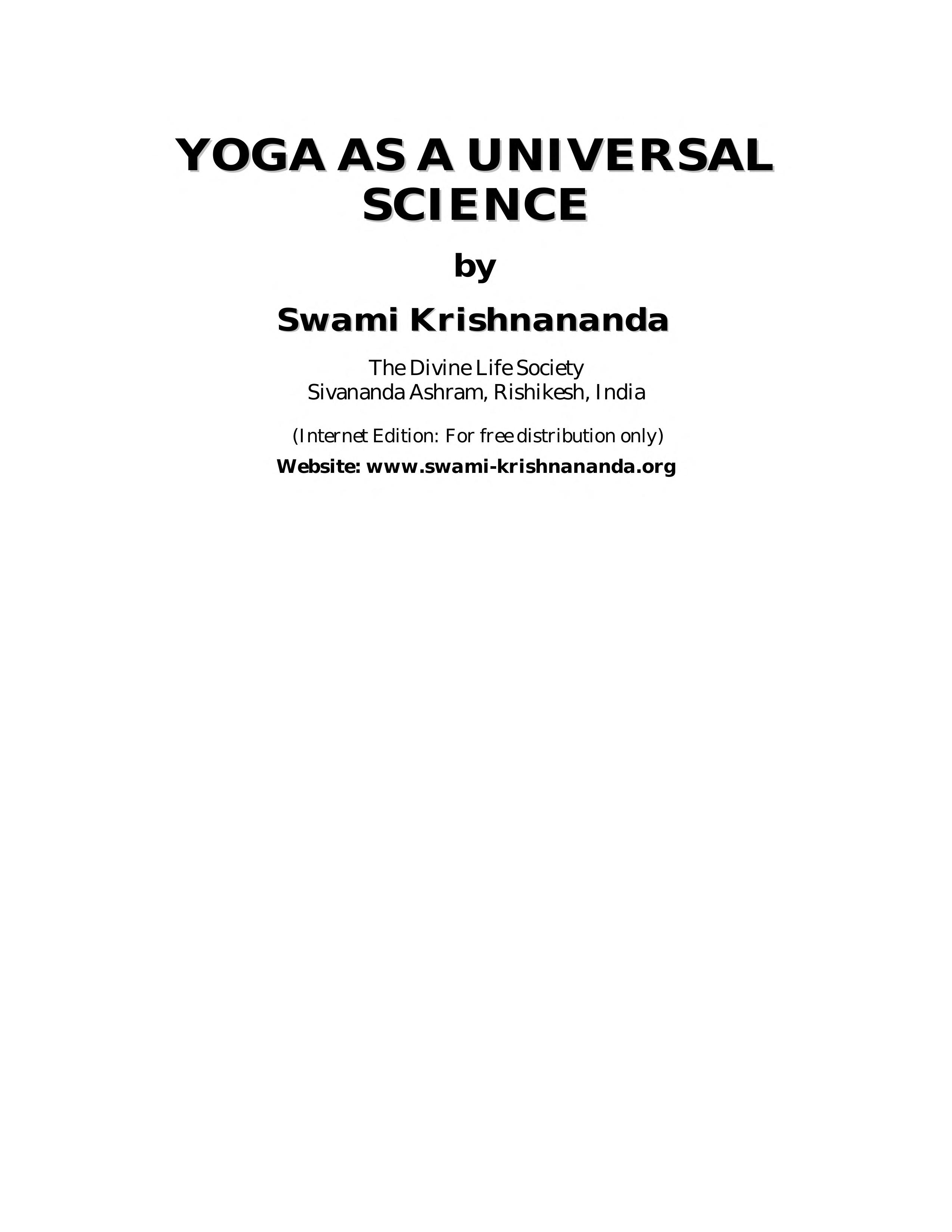 Yoga As a Universal Science