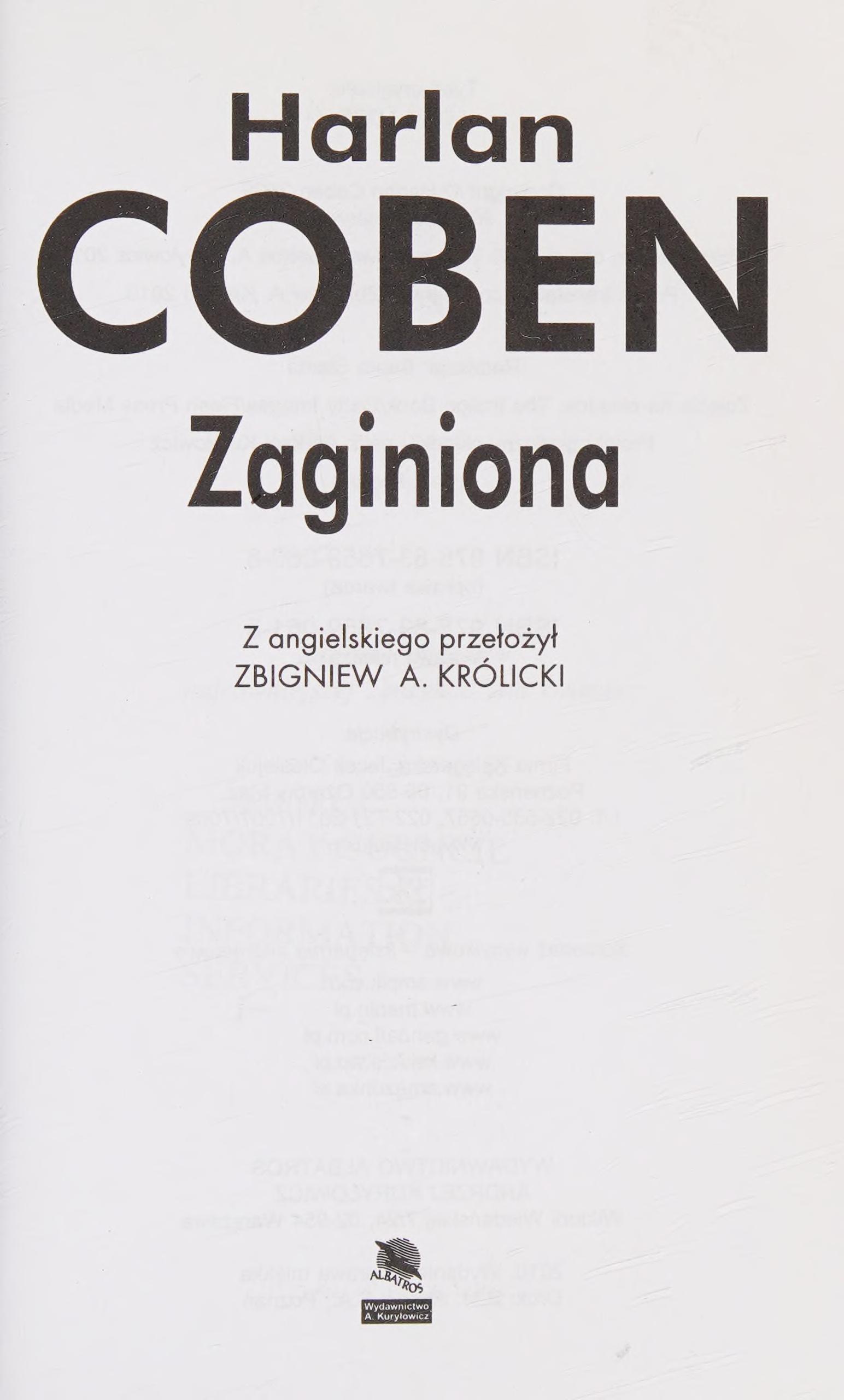 Zaginiona by Harlan Coben, ISBN 9788376590608