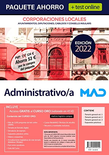 Paquete Ahorro Test ONLINE Administrativo a de Corporaciones Locales. Ahorra 53EUR