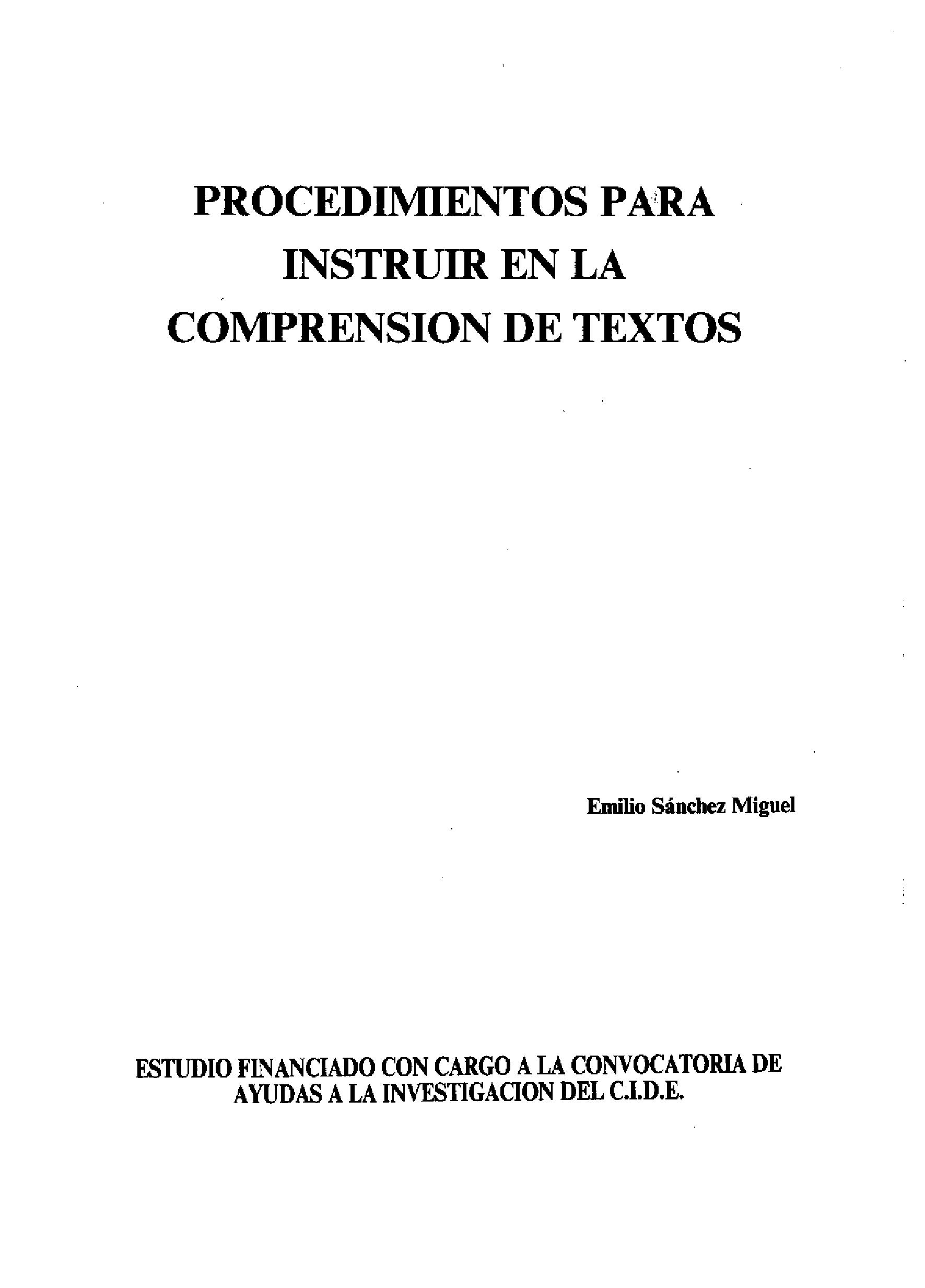 Procedimientos para instruir en la comprension de textos