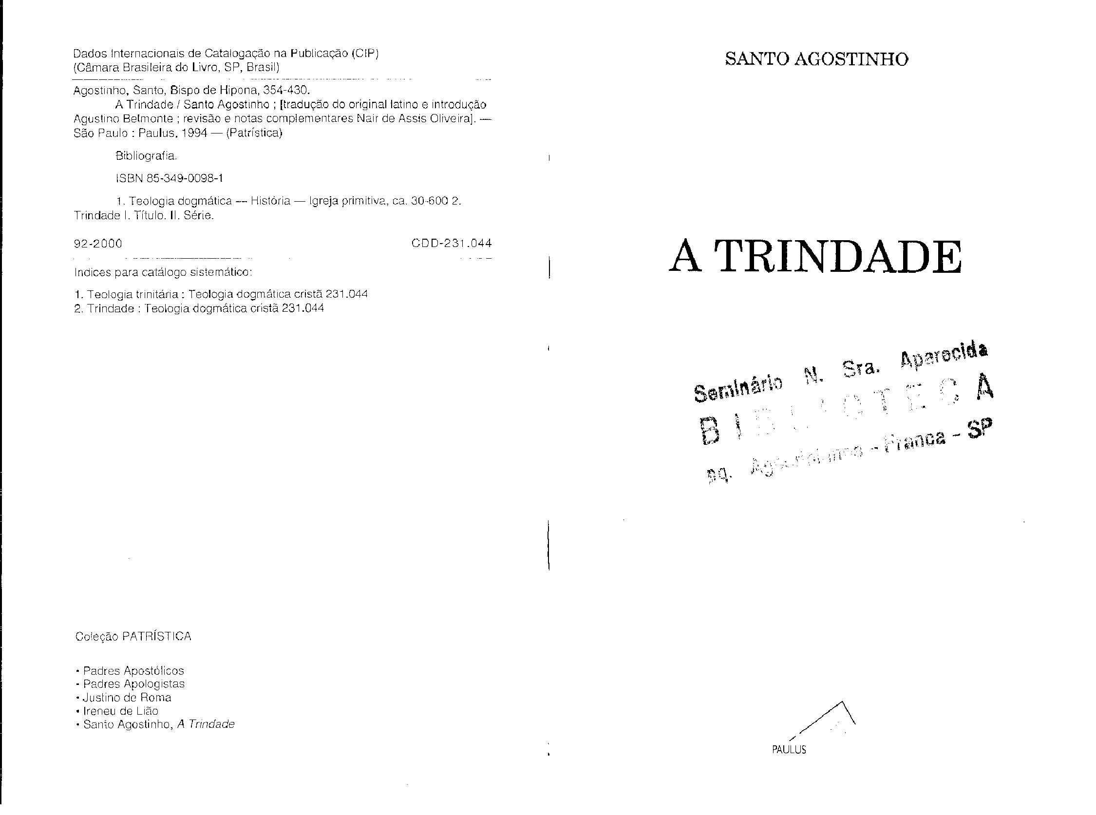 A Trindade - Volume 7. Coleção Patrística