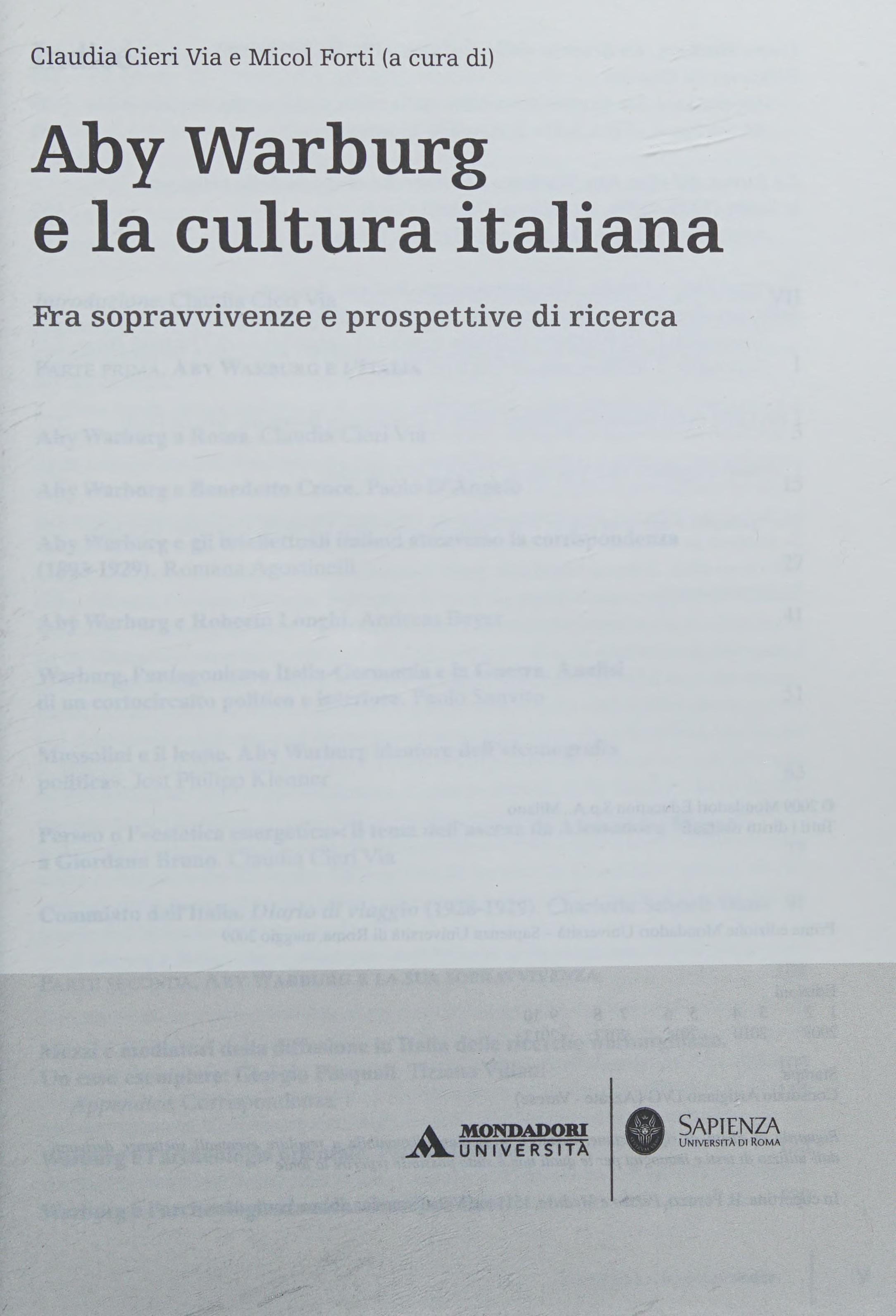 Aby Warburg E la Cultura Italiana. Fra Sopravvivenze E Prospettive di Ricerca