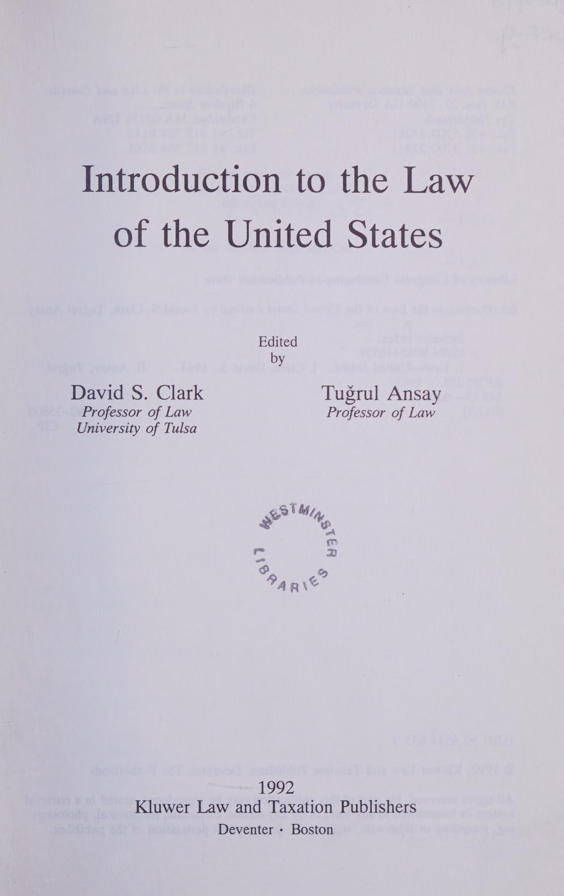 Introduction to the Law of the United States