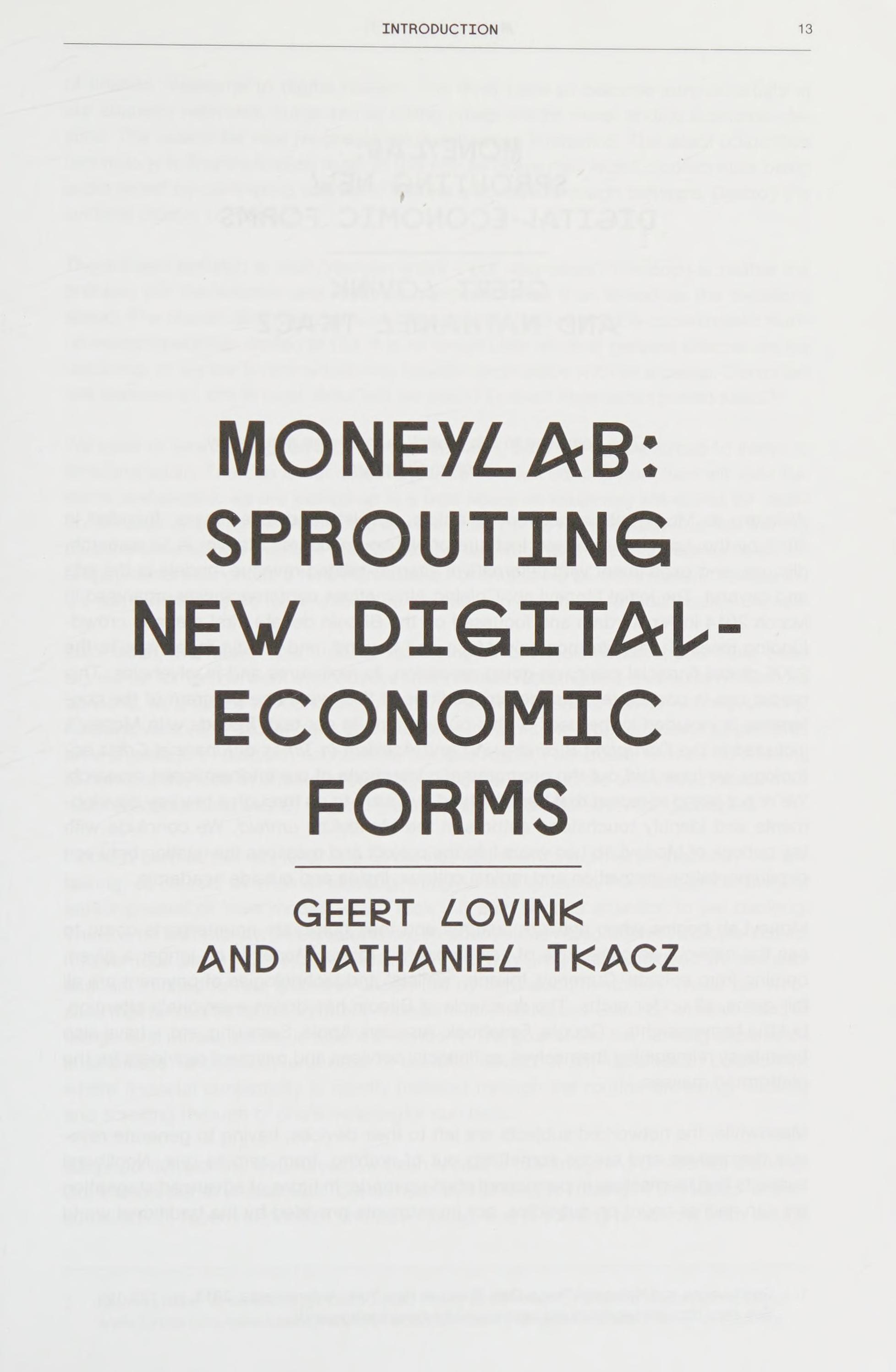 Moneylab Reader: An Intervention In Digital Economy