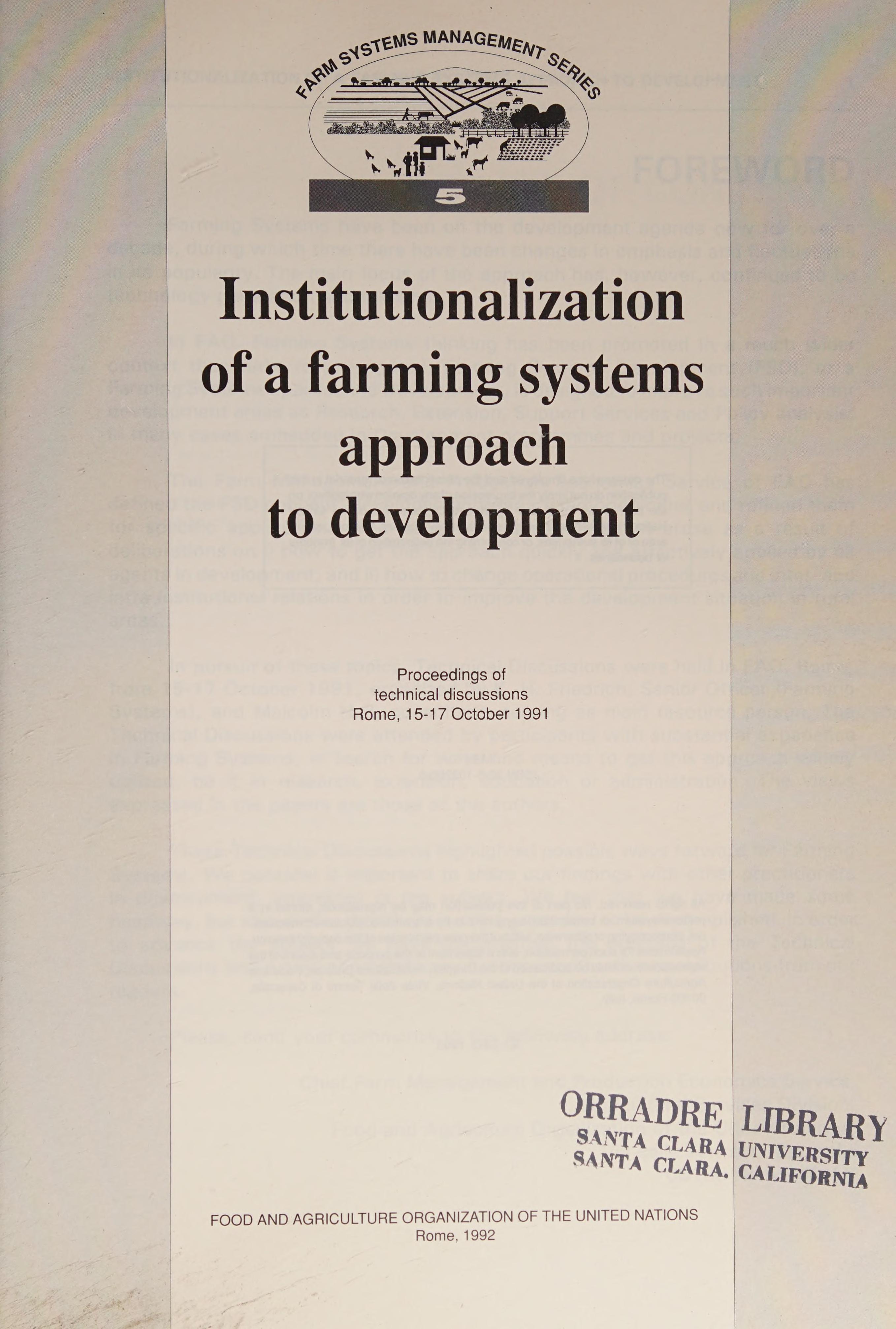 Institutionalization of a Farming Systems Approach to Development
