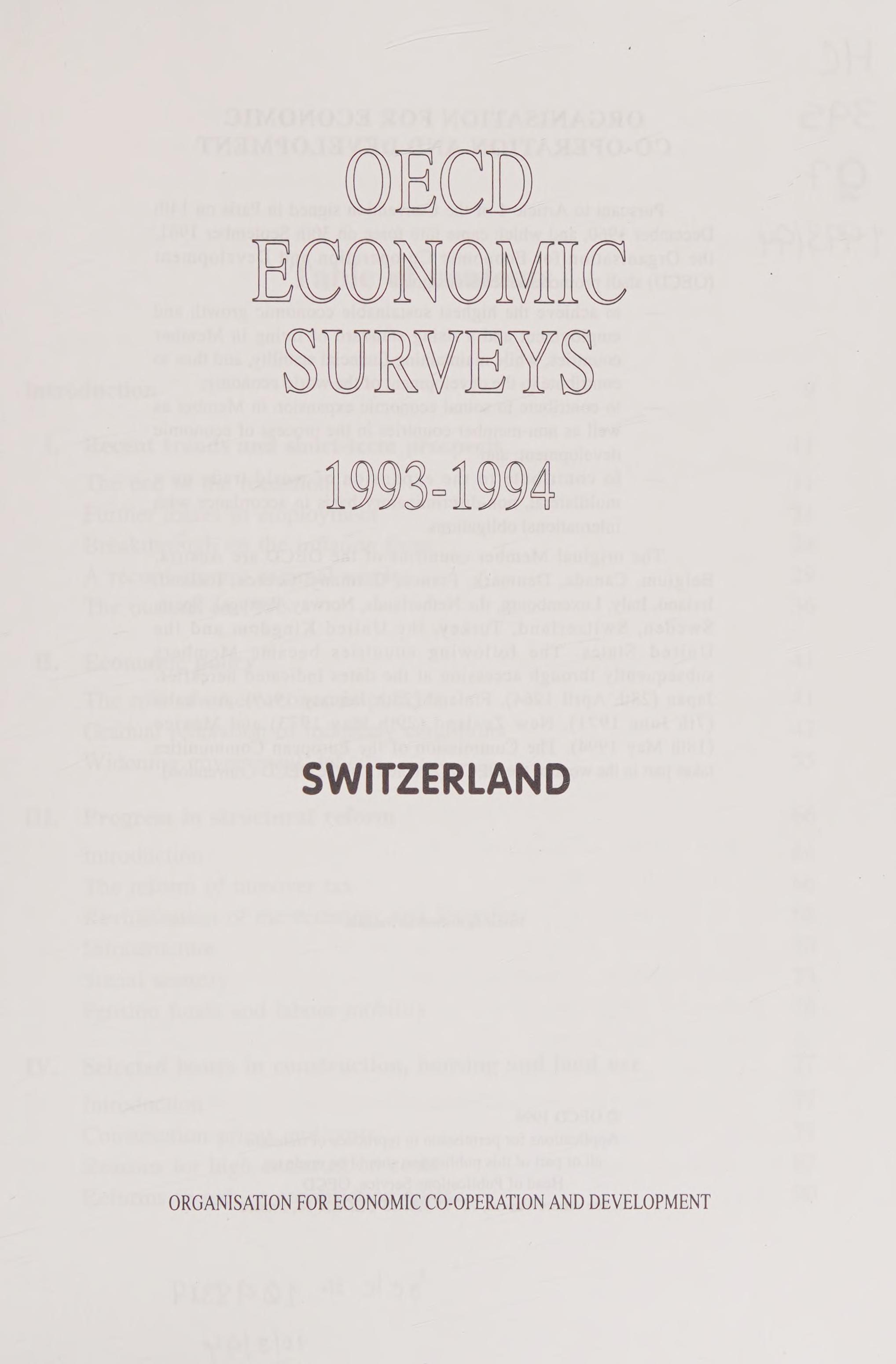 Oecd Economic Surveys 1993-1994 Switzerland
