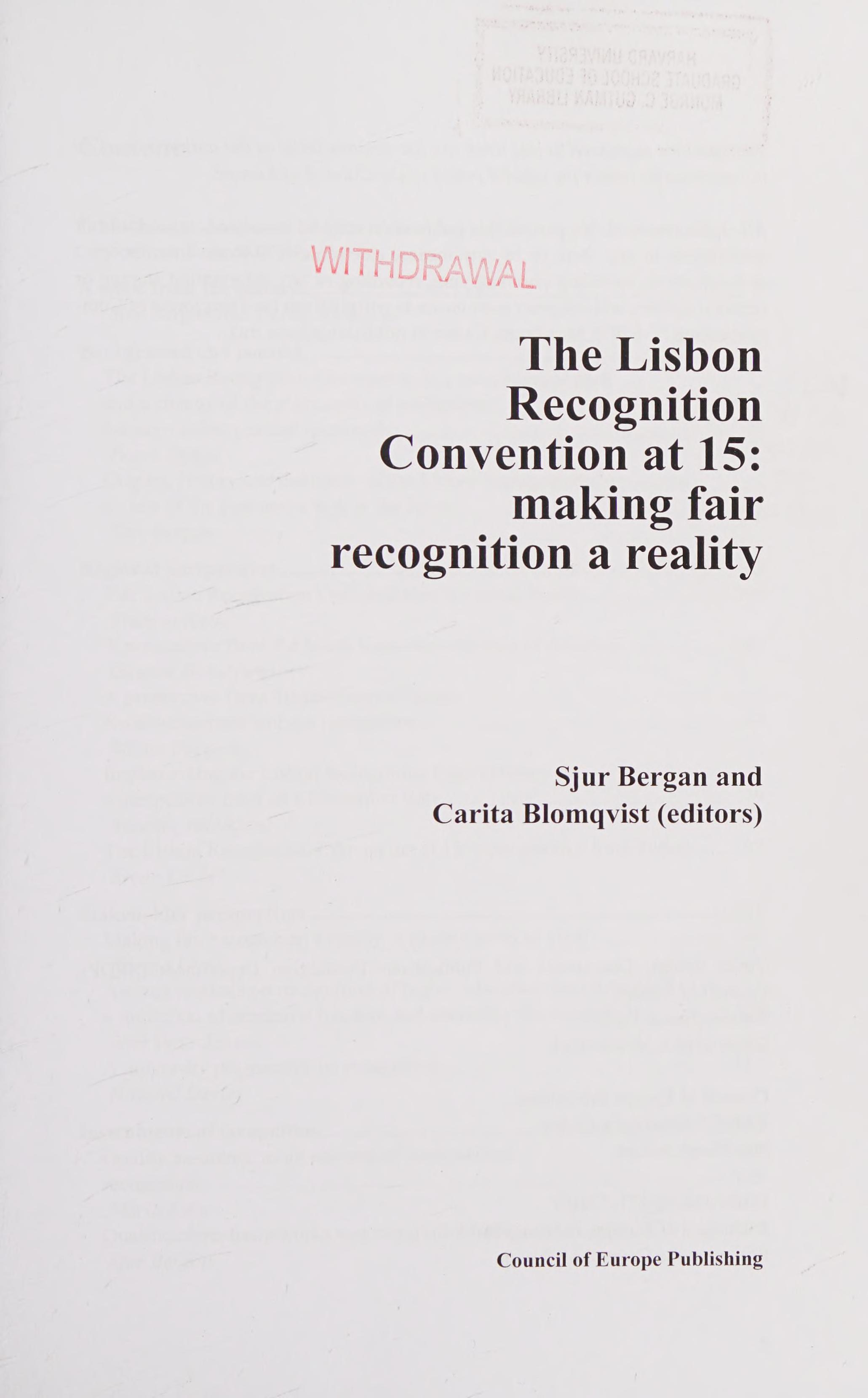 The Lisbon Recognition Convention at 15