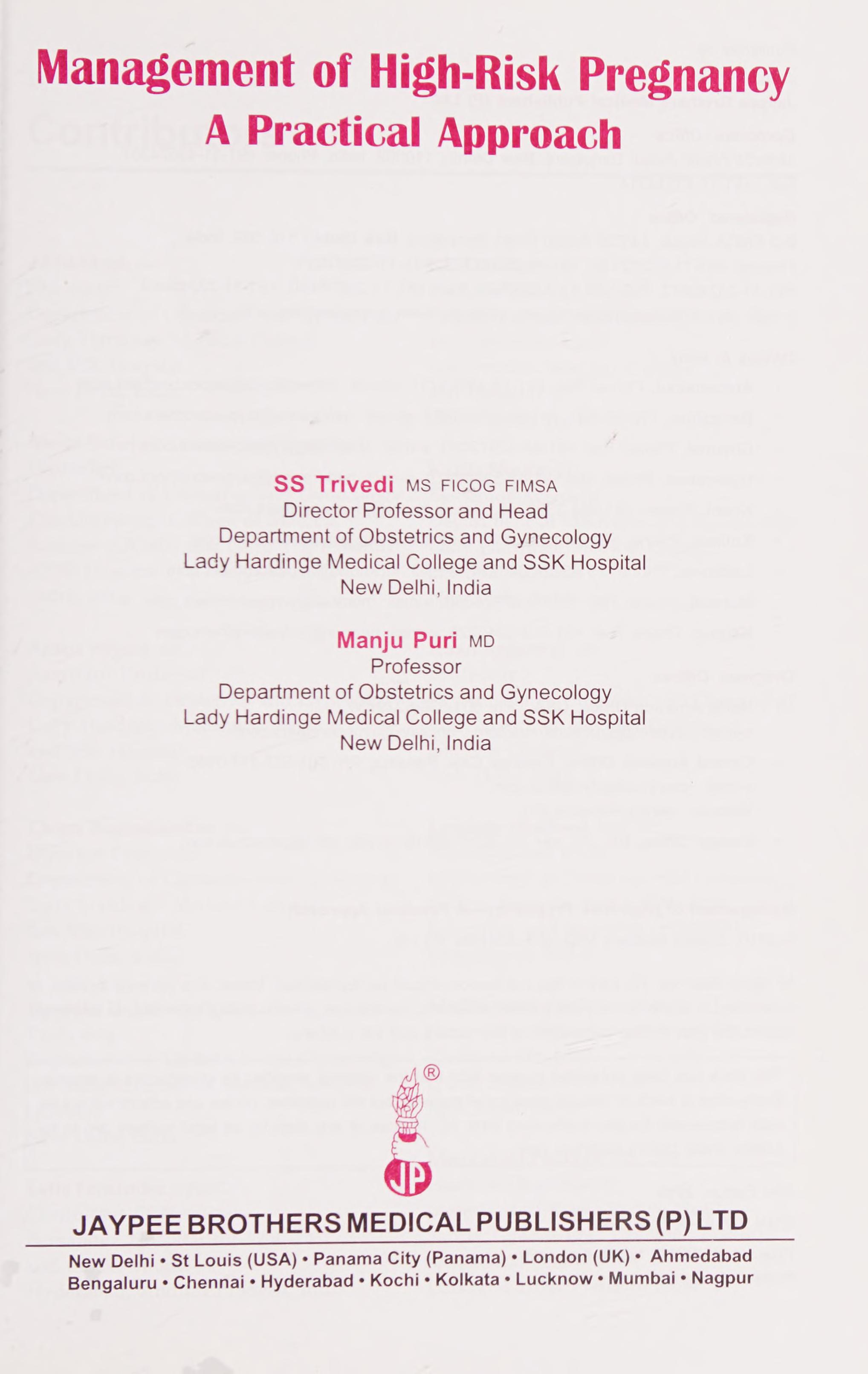 Management of high risk pregnancy