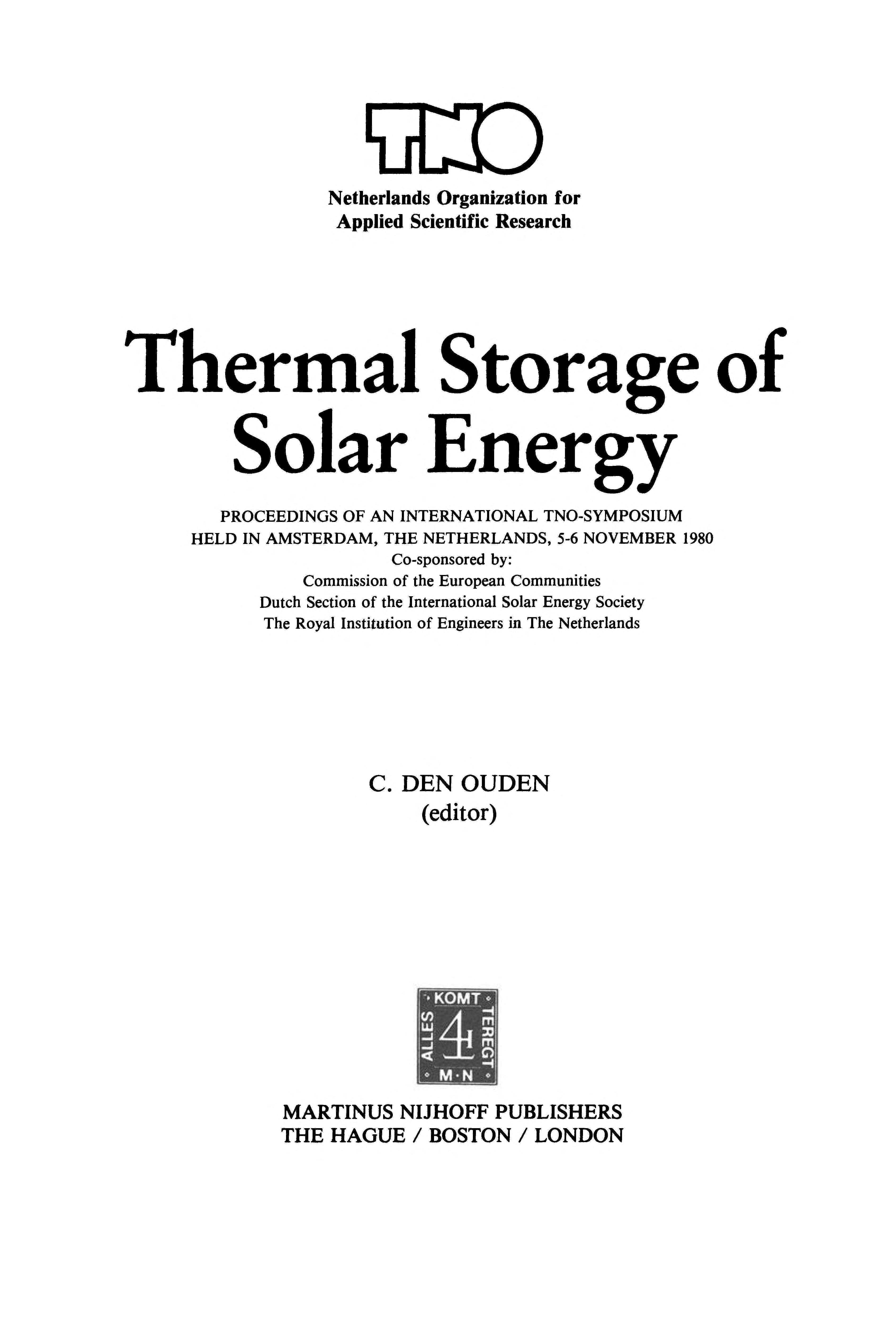 Thermal Storage Of Solar Energy