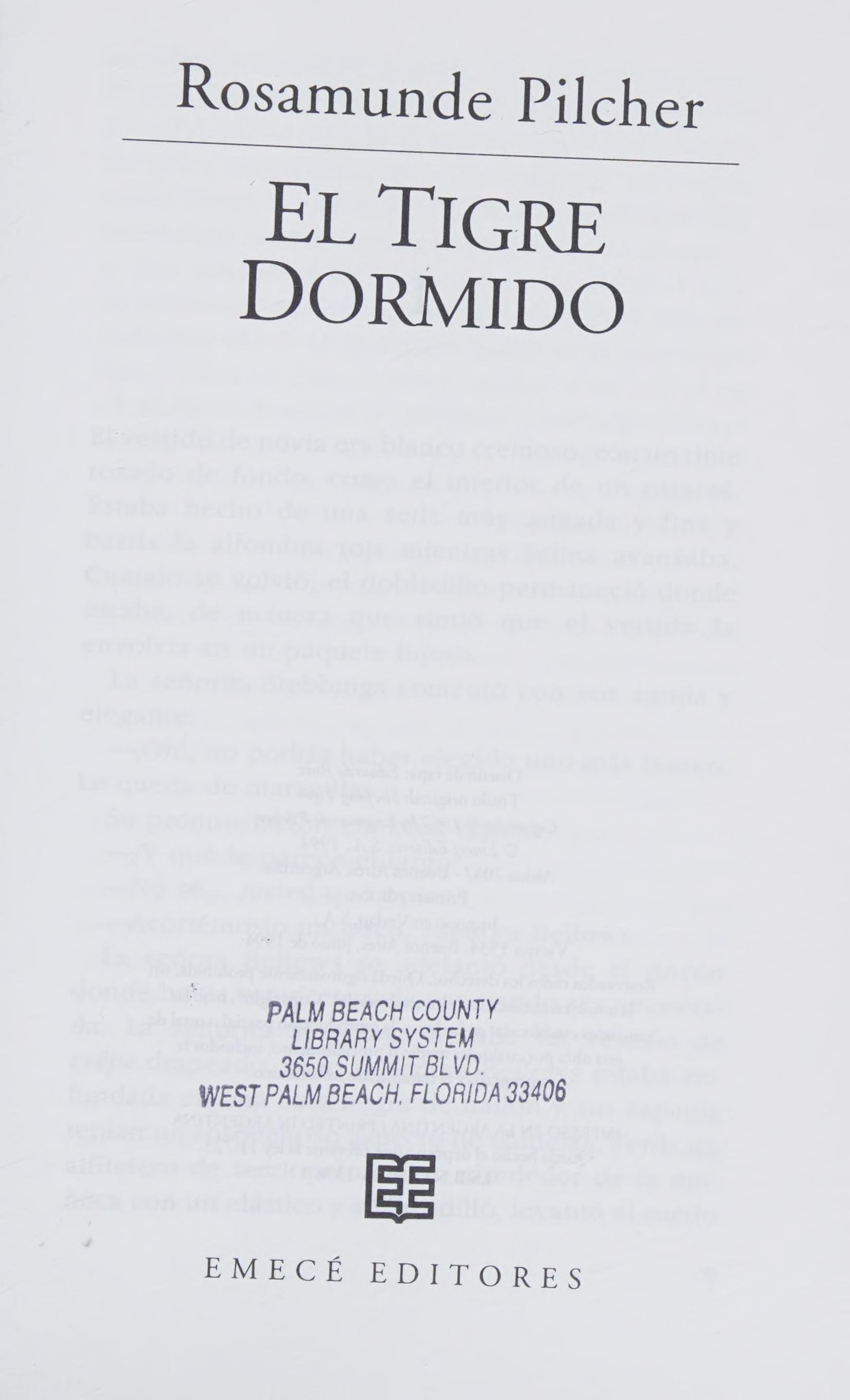 EL TIGRE DORMIDO by Rosamunde Pilcher, ISBN 9789500413985