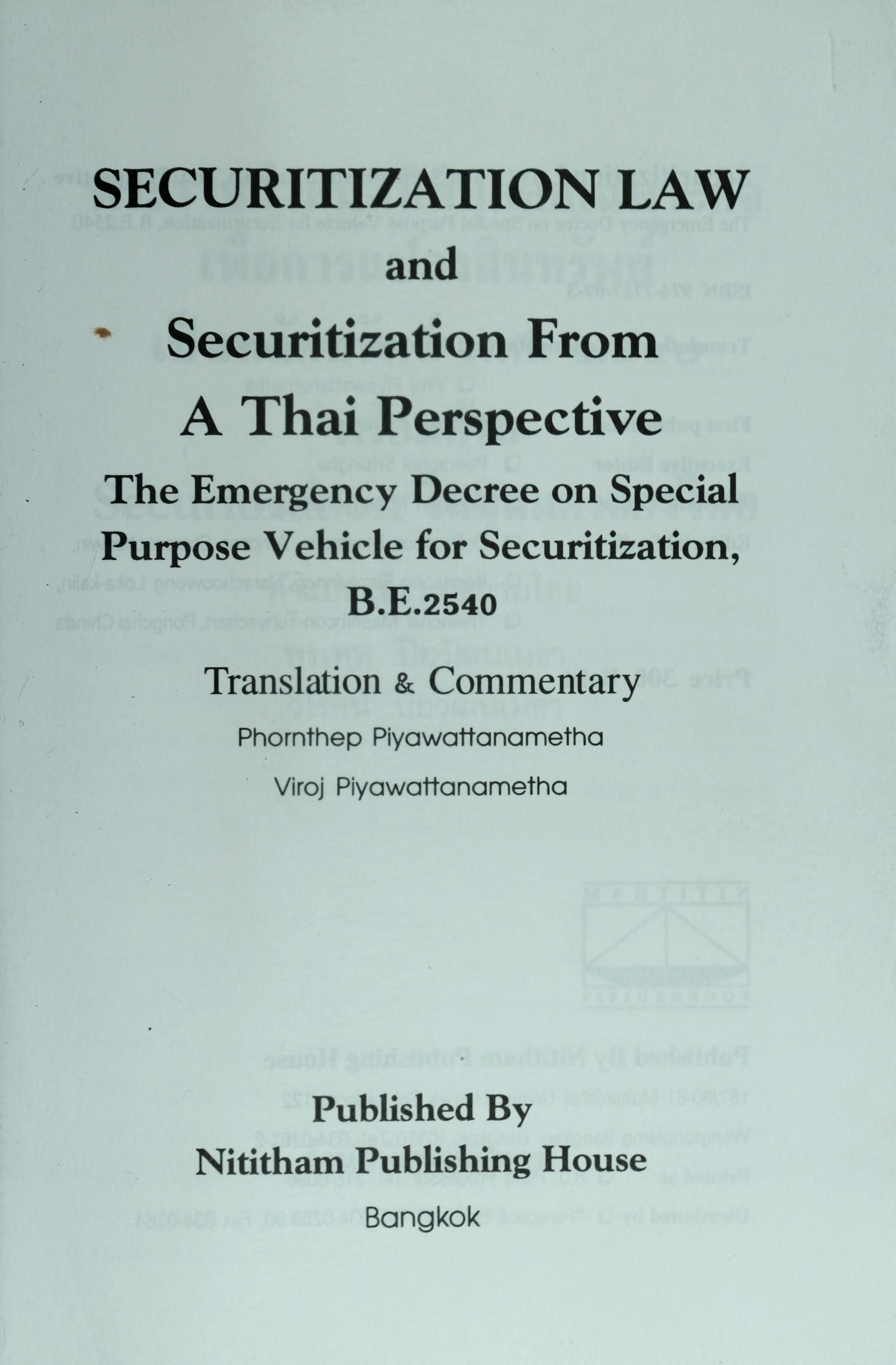 Securitization Law and Securitization from a Thai Perspective